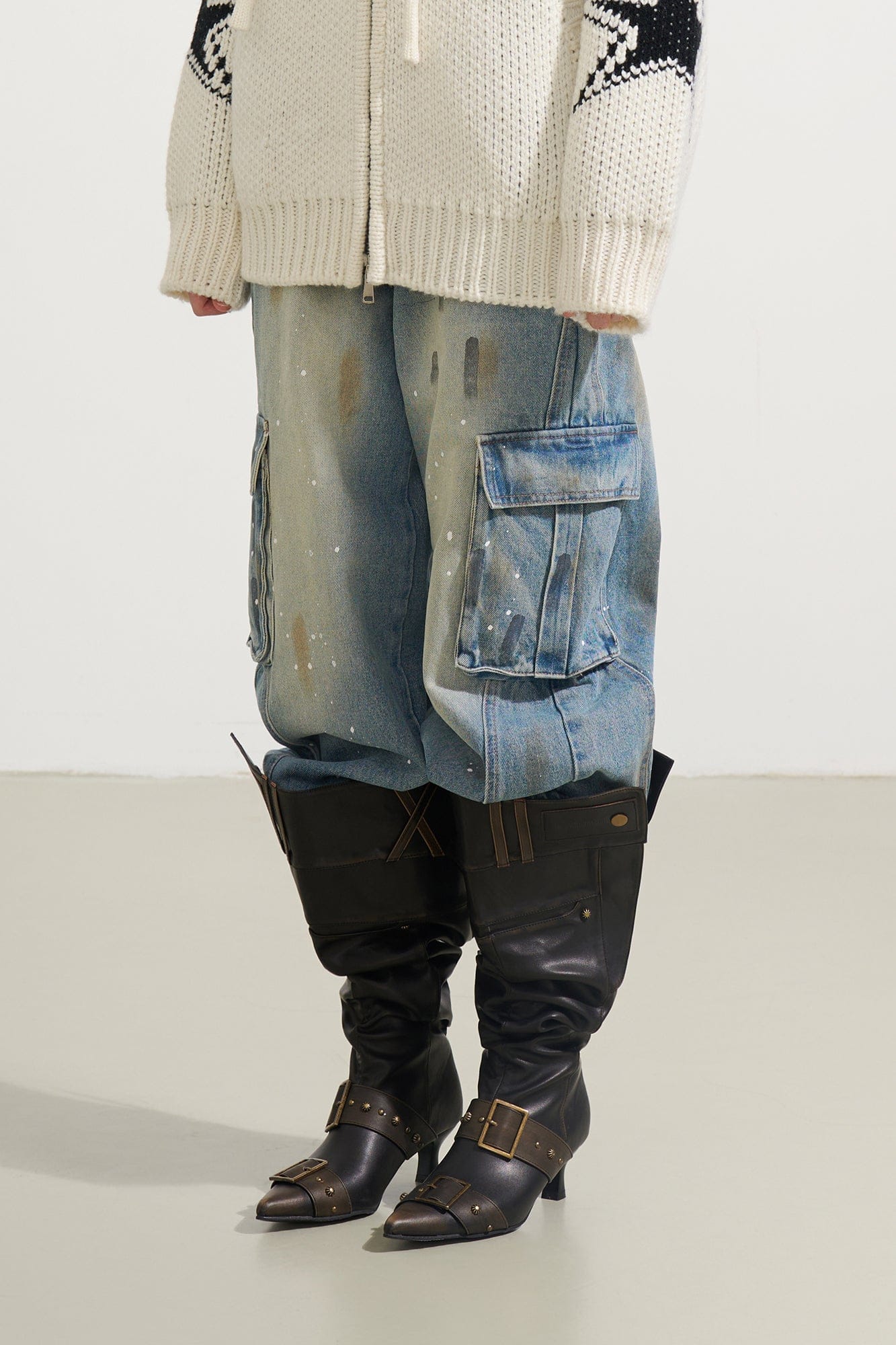 SOFITTE Splatter Stain Utility Cargo Jeans