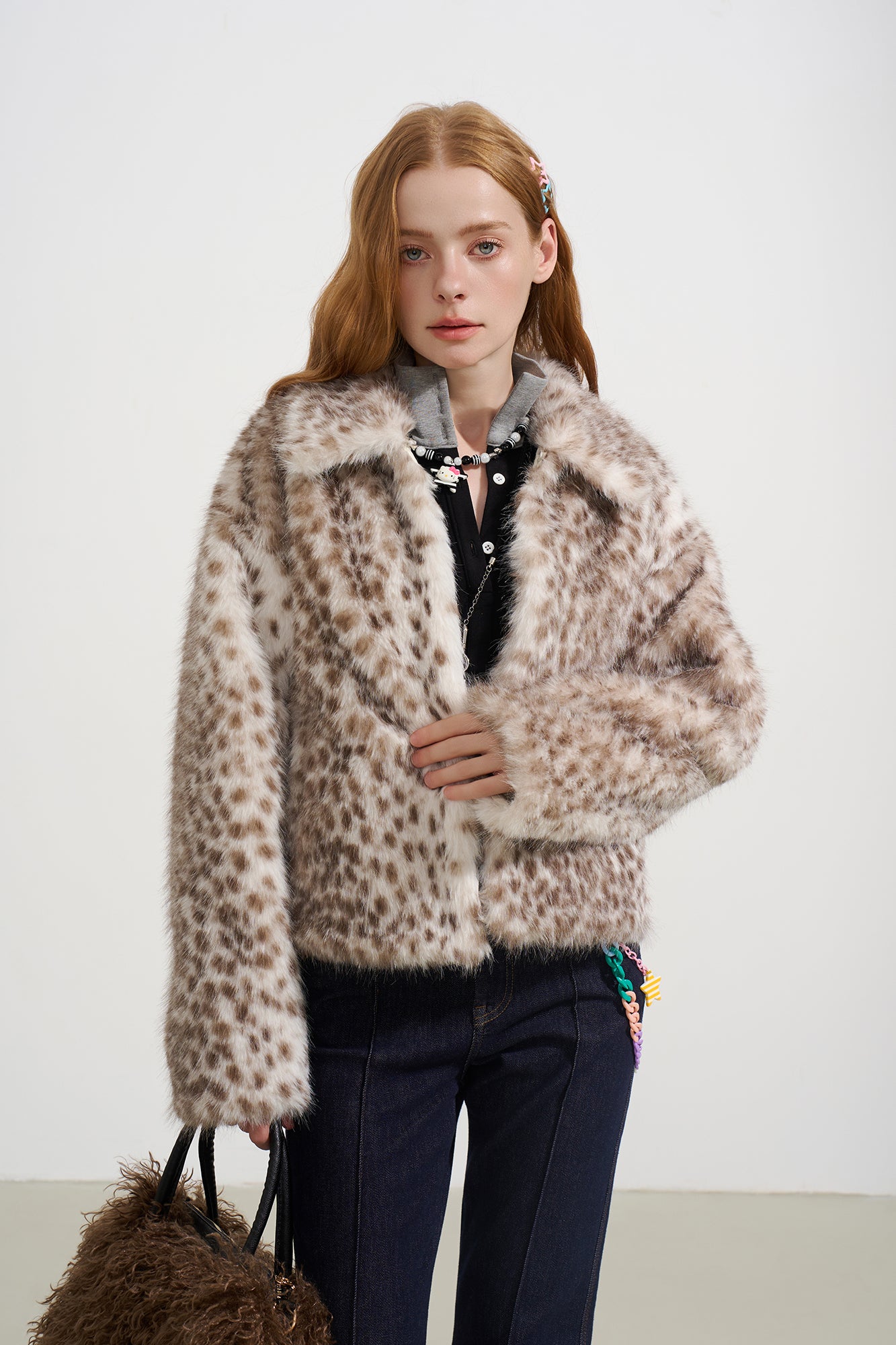 SOFITTE Retro Leopard Faux Fur Jacket