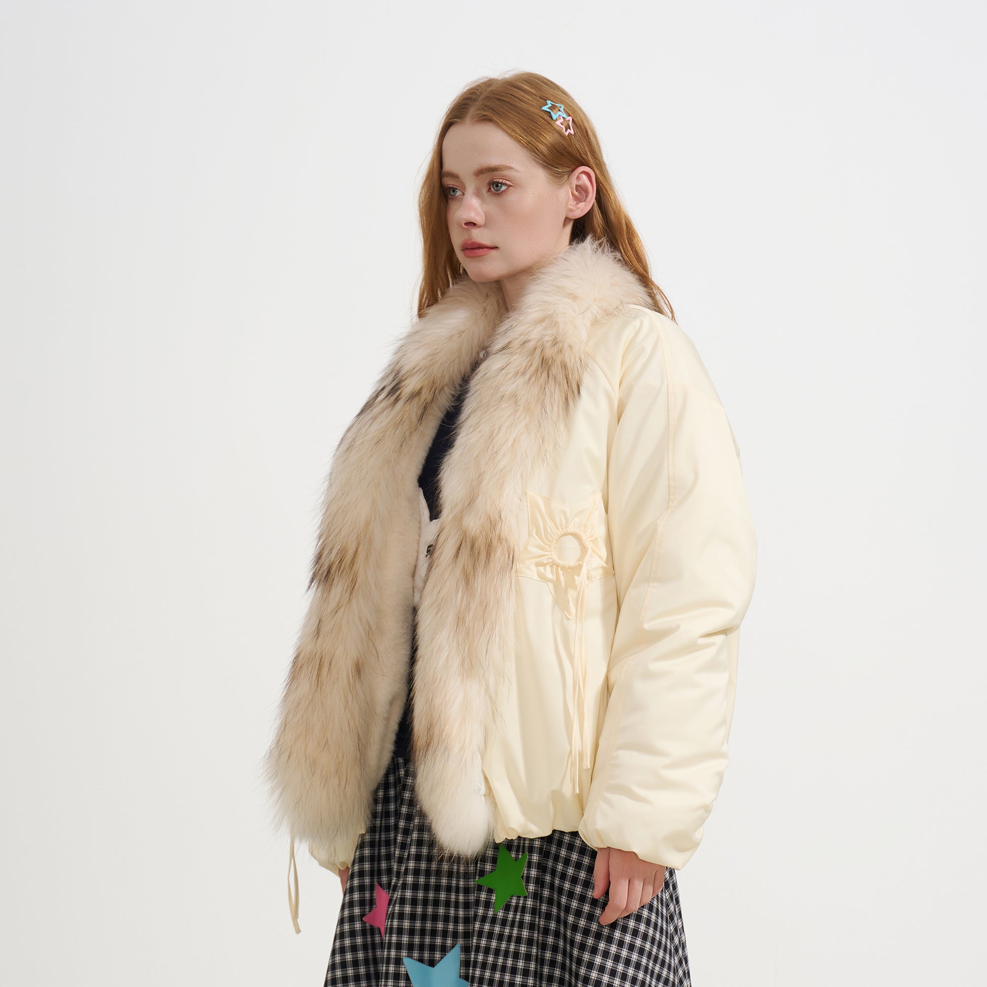 SOFITTE Detachable Faux Fur Trim Drawstring Pocket Jacket