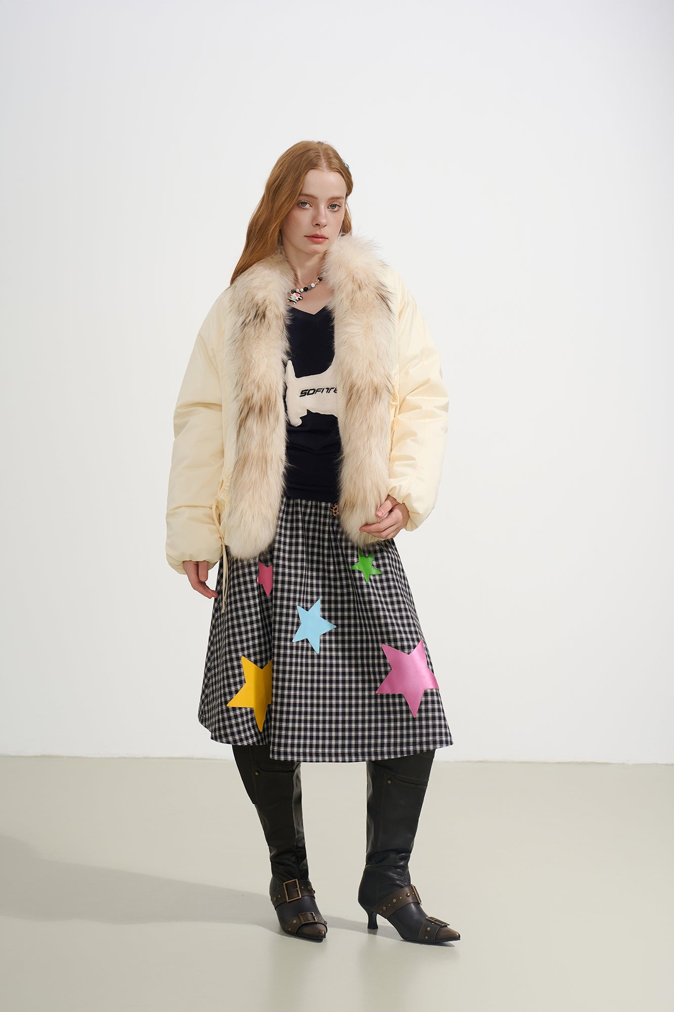 SOFITTE Detachable Faux Fur Trim Drawstring Pocket Jacket