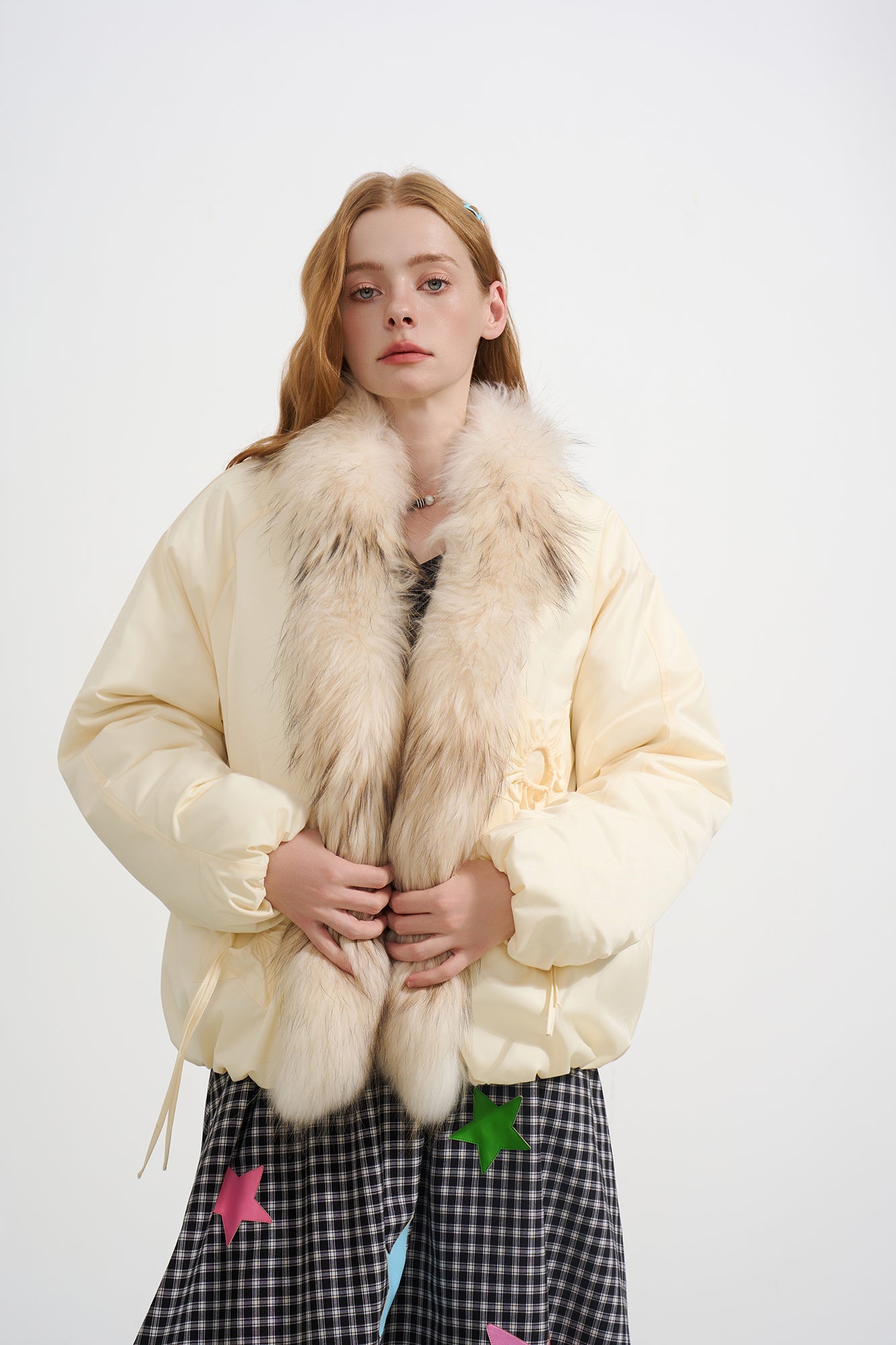 SOFITTE Detachable Faux Fur Trim Drawstring Pocket Jacket