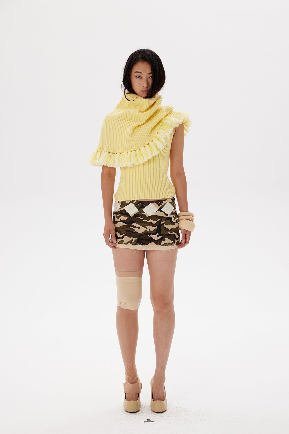 9266 STUDIO Tassel Trim Draped Turtleneck Knit Top