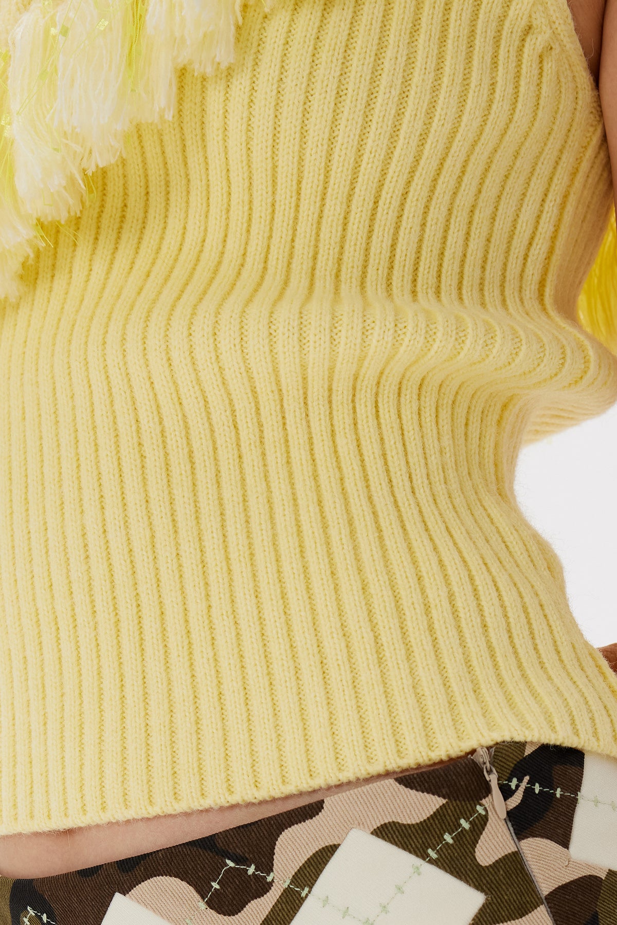9266 STUDIO Tassel Trim Draped Turtleneck Knit Top