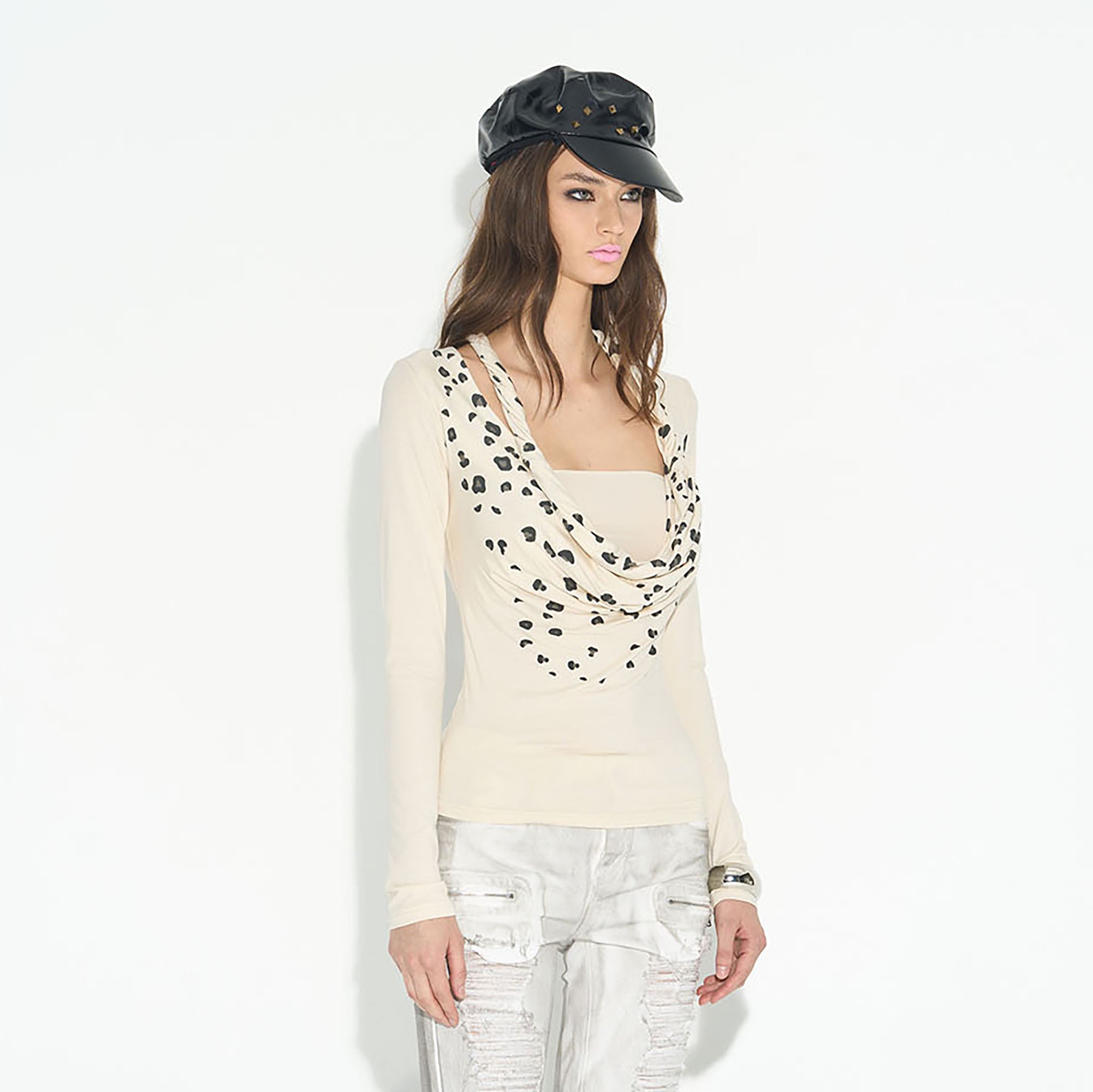 NEVER OFFEND L ANGEL Leopard-Draped Twisted Off-Shoulder Top