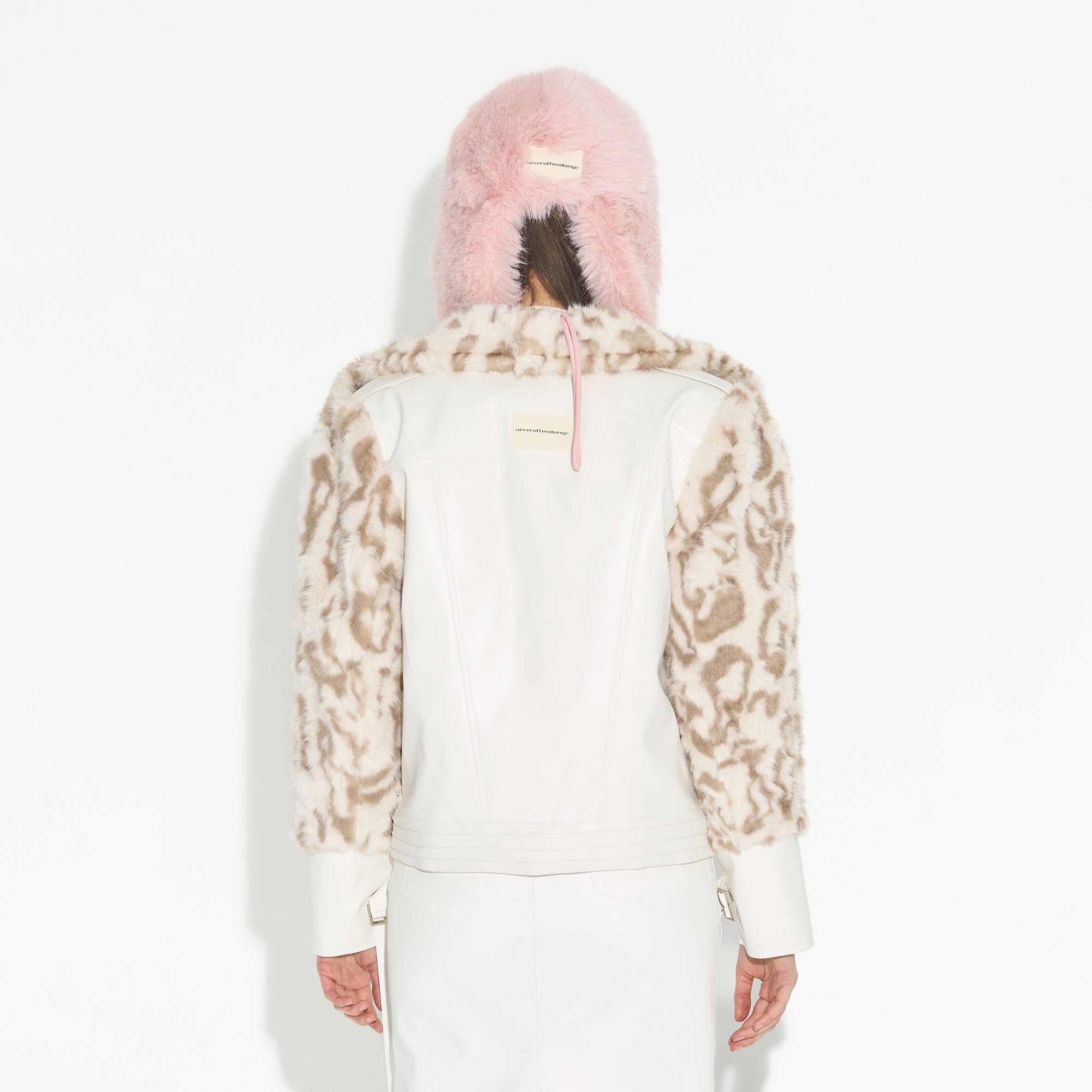 NEVER OFFEND L ANGEL Leopard Faux Fur Panel  Biker Jacket