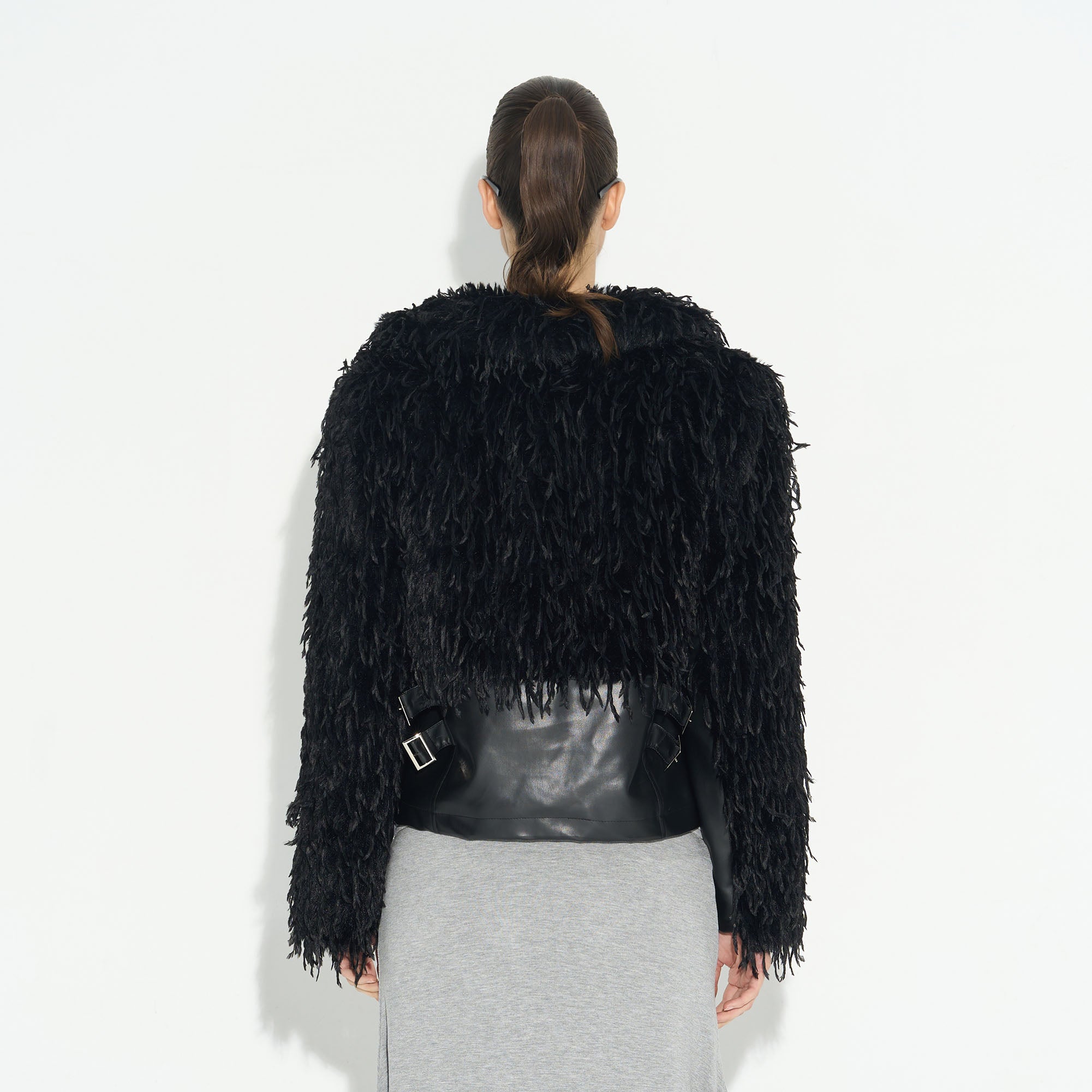 NEVER OFFEND L ANGEL Waisted Faux-Fur Spliced Faux Leather Jacket