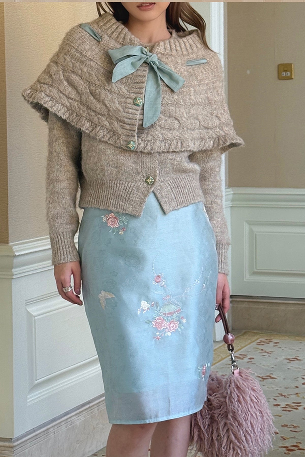 ANNIE ARMOR Floral Butterfly Embroidered Skirt