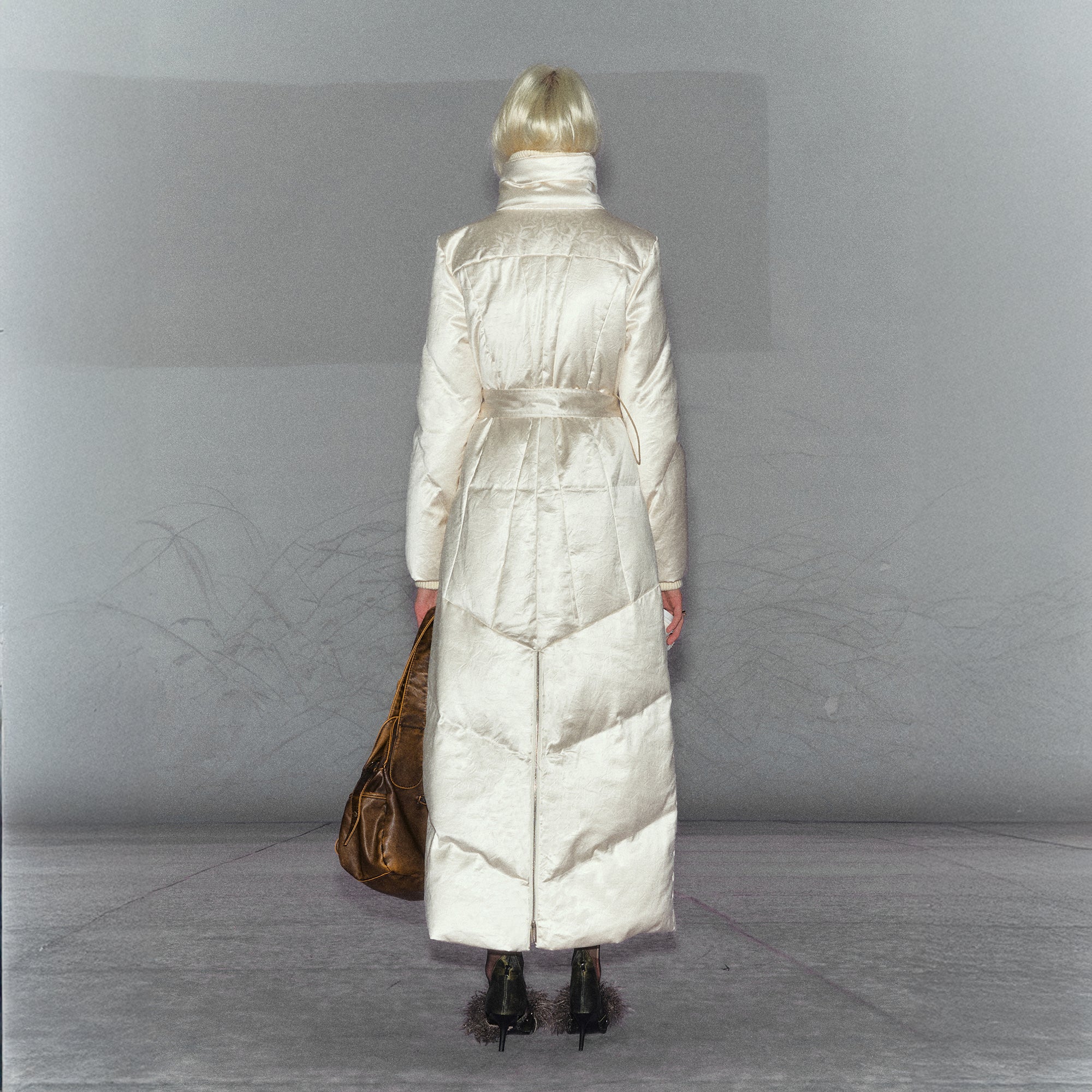 THE NEVERMORE Belted Quilted Shiny Longline Puffer Coat