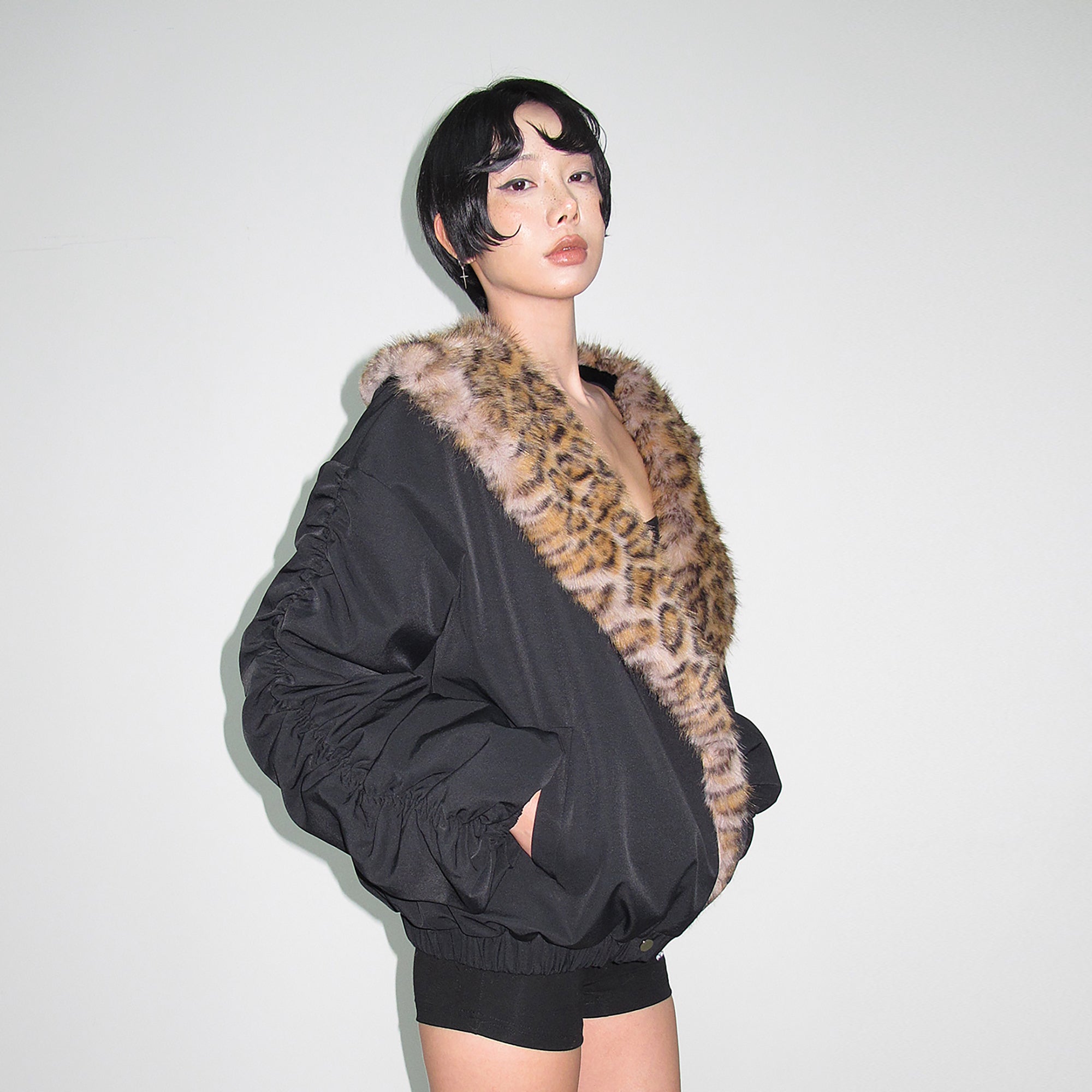 AE30 SAINT Faux Fur Trim Ruched Sleeve Parka