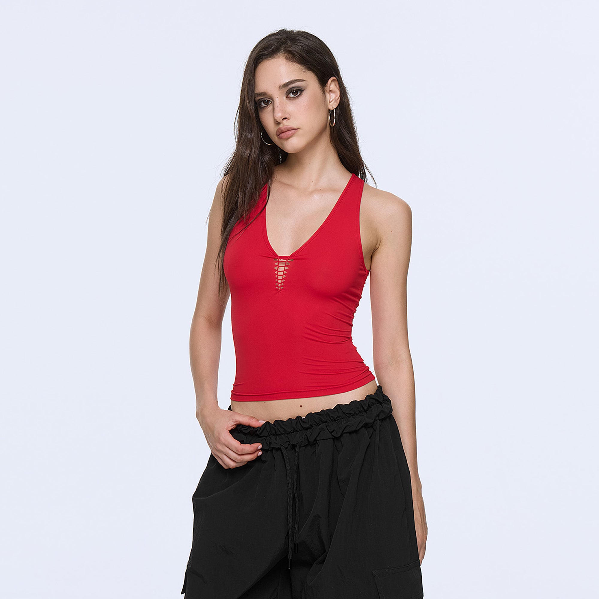 AE30 SAINT Lattice Cut-Out Plunge Tank Top