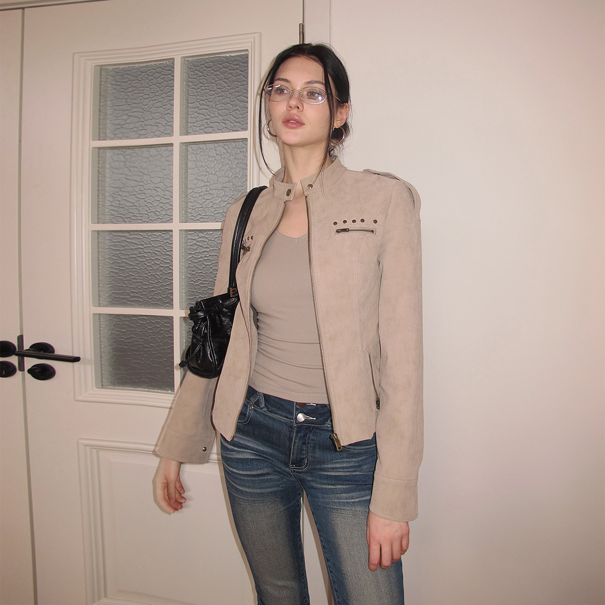 AE30 SAINT Rivet Flocked Cropped Jacket