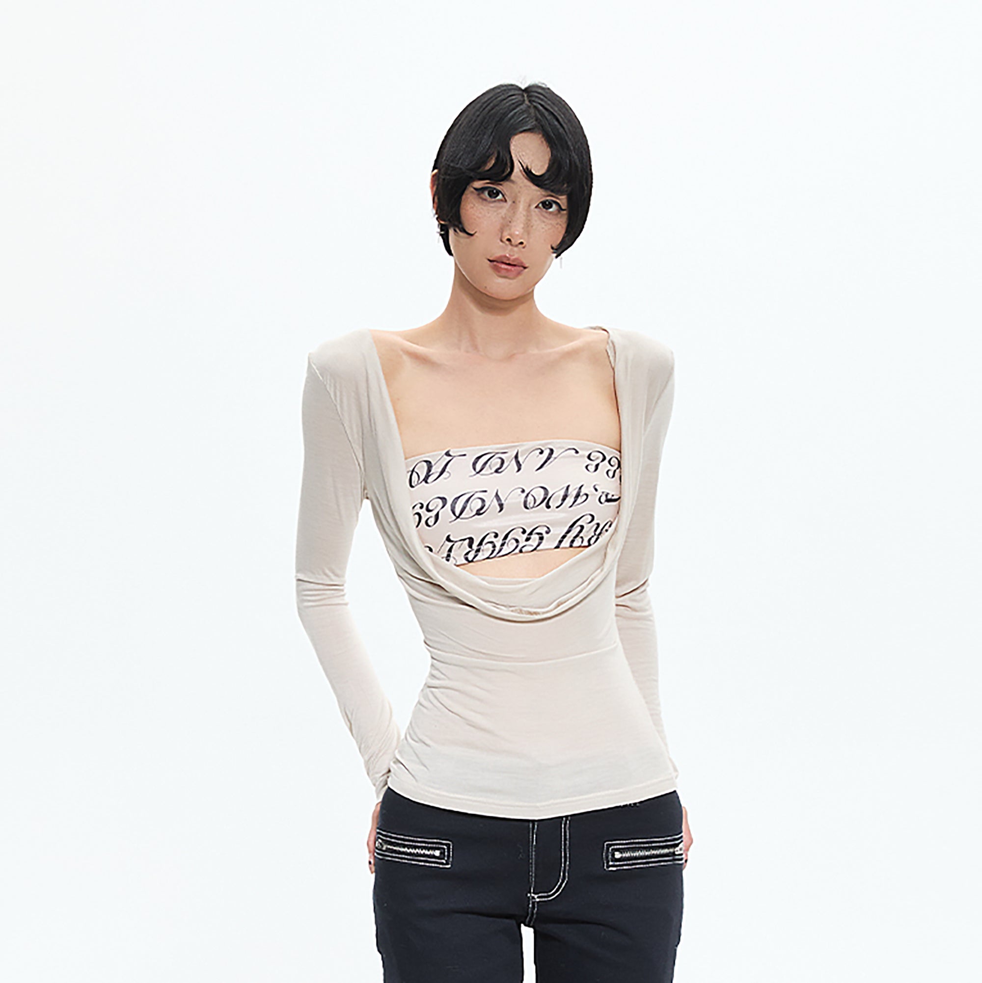 AE30 SAINT Cowl Neck Full-Print Bandeau Layered Top