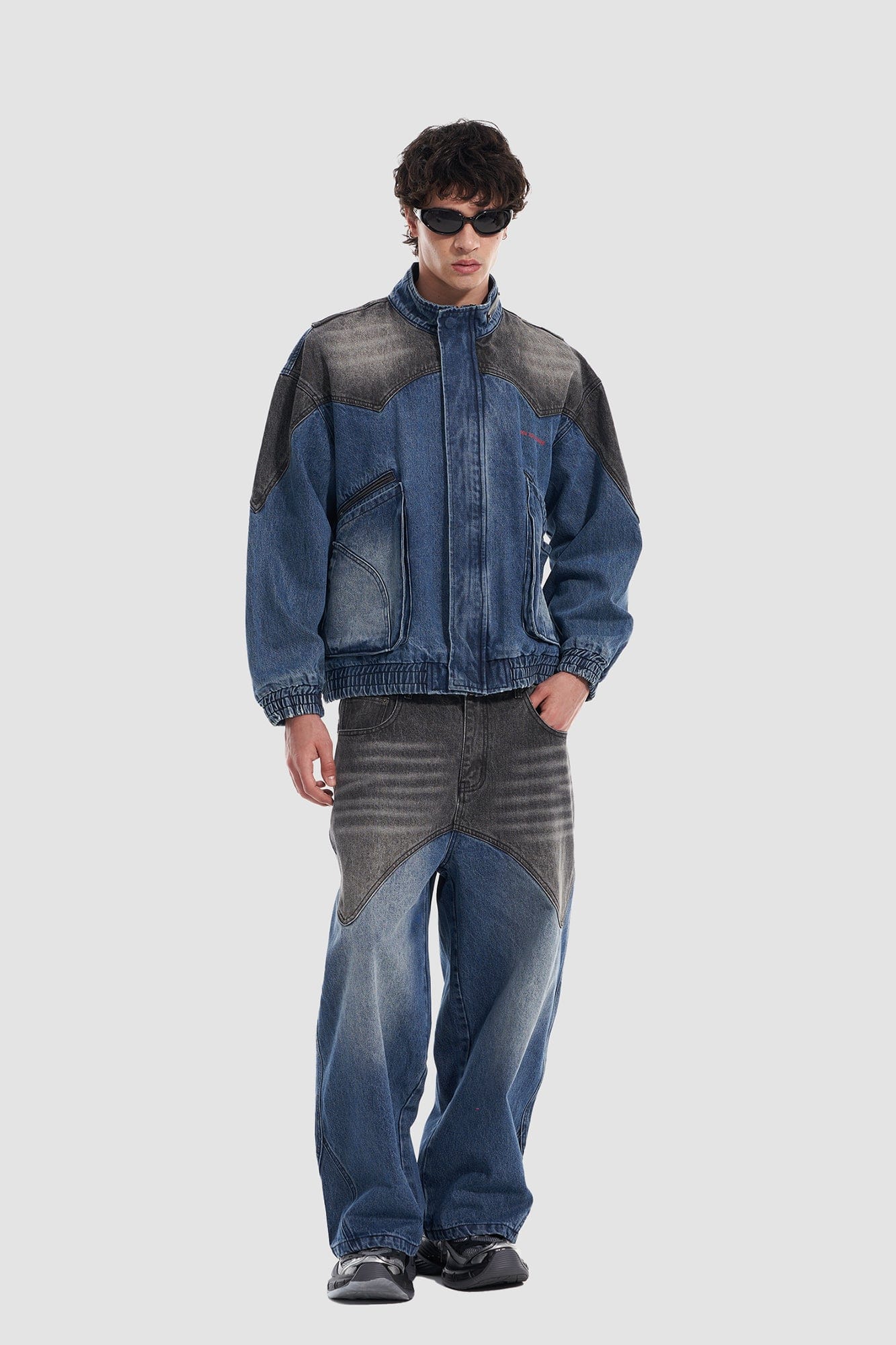 VANN VALRENCE Faded-Wash Paneled Denim Jacket