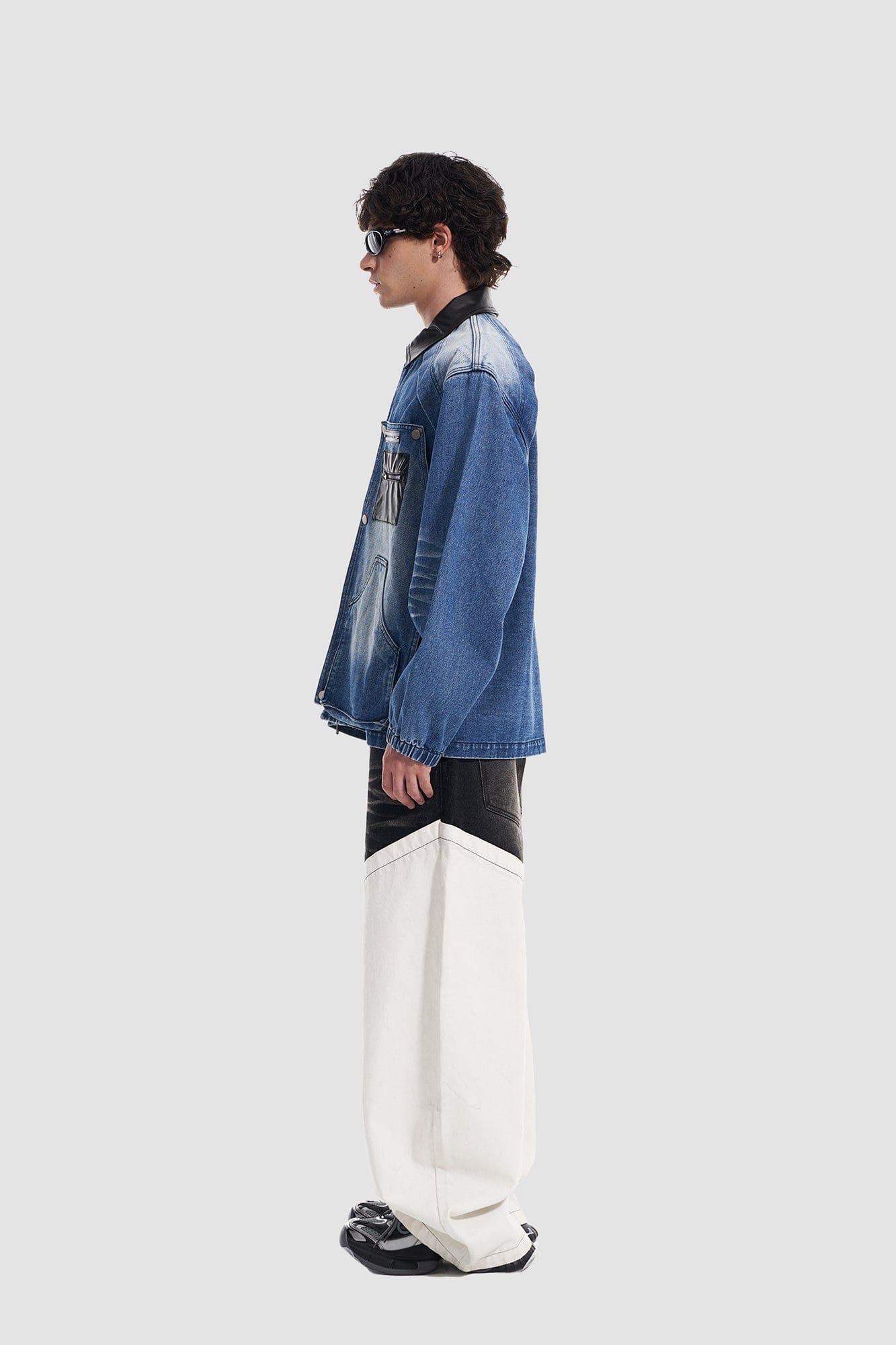 VANN VALRENCE Washed Contrast Panel Oversized Jeans