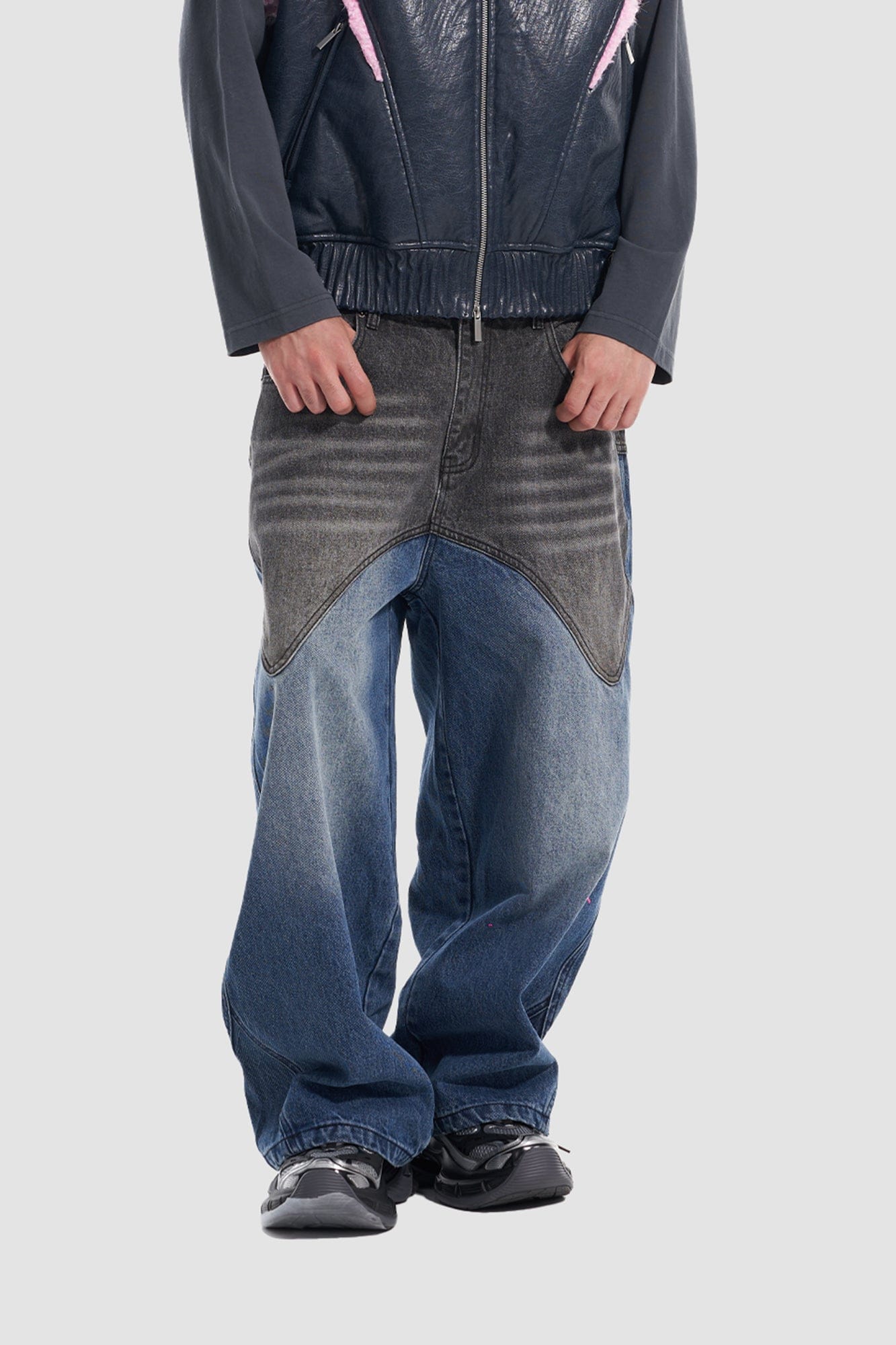 VANN VALRENCE Contrast Faded-Wash Paneled Jeans