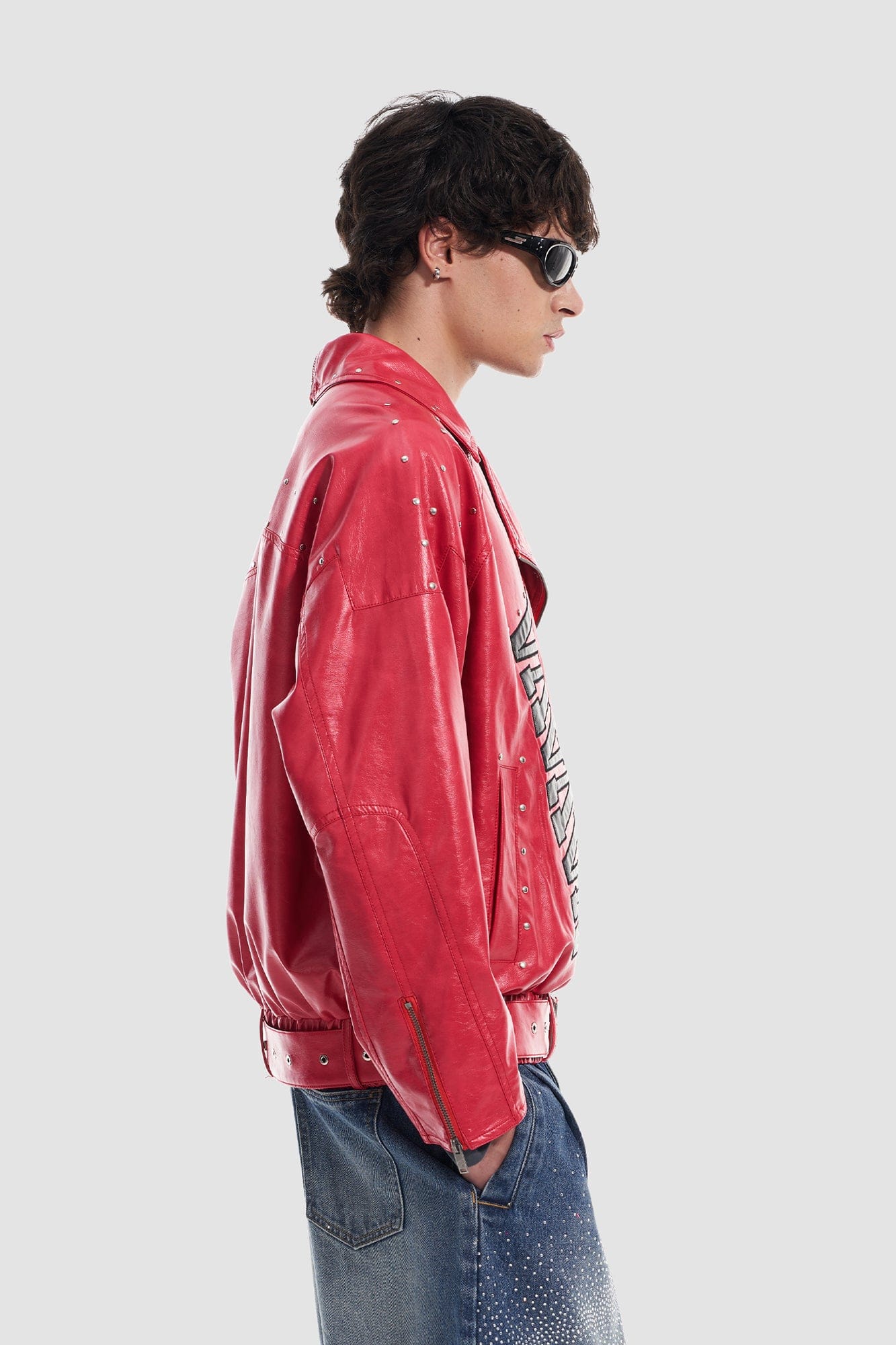 VANN VALRENCE Studded LOGO Faux Leather Biker Jacket