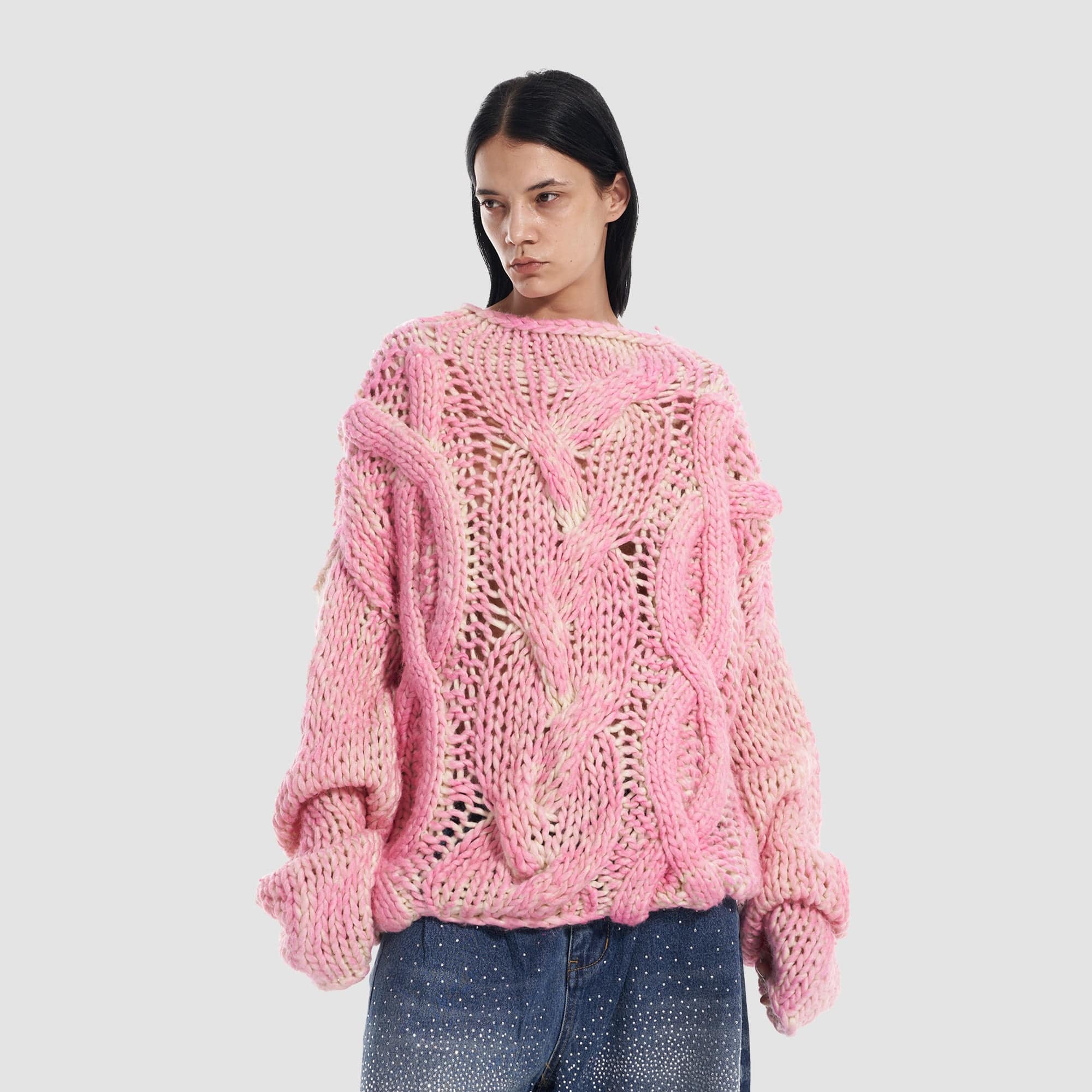 VANN VALRENCE Chunky Open-Knit Spray-Dyed Sweater