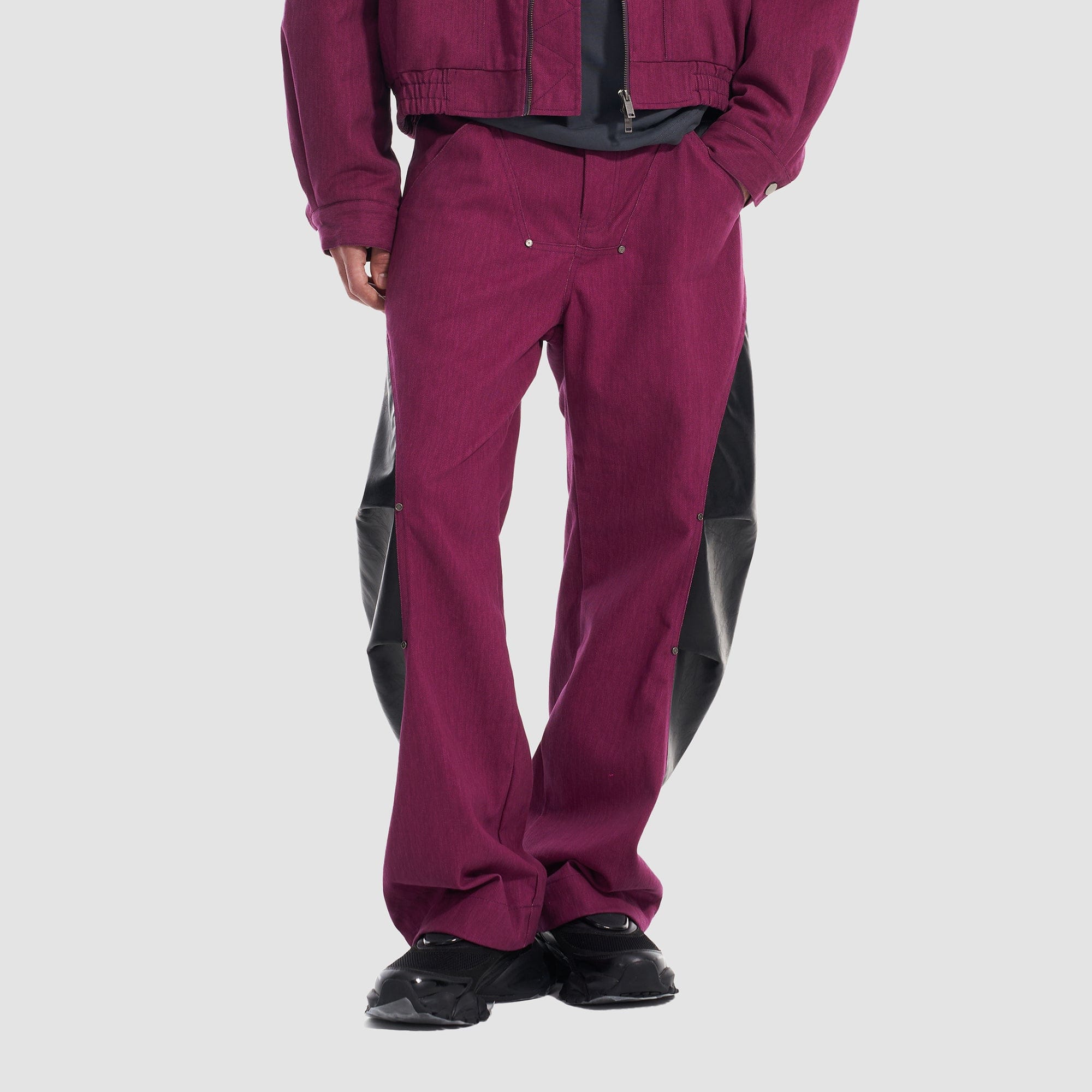 VANN VALRENCE Faux Leather-Paneled Barrel Jeans