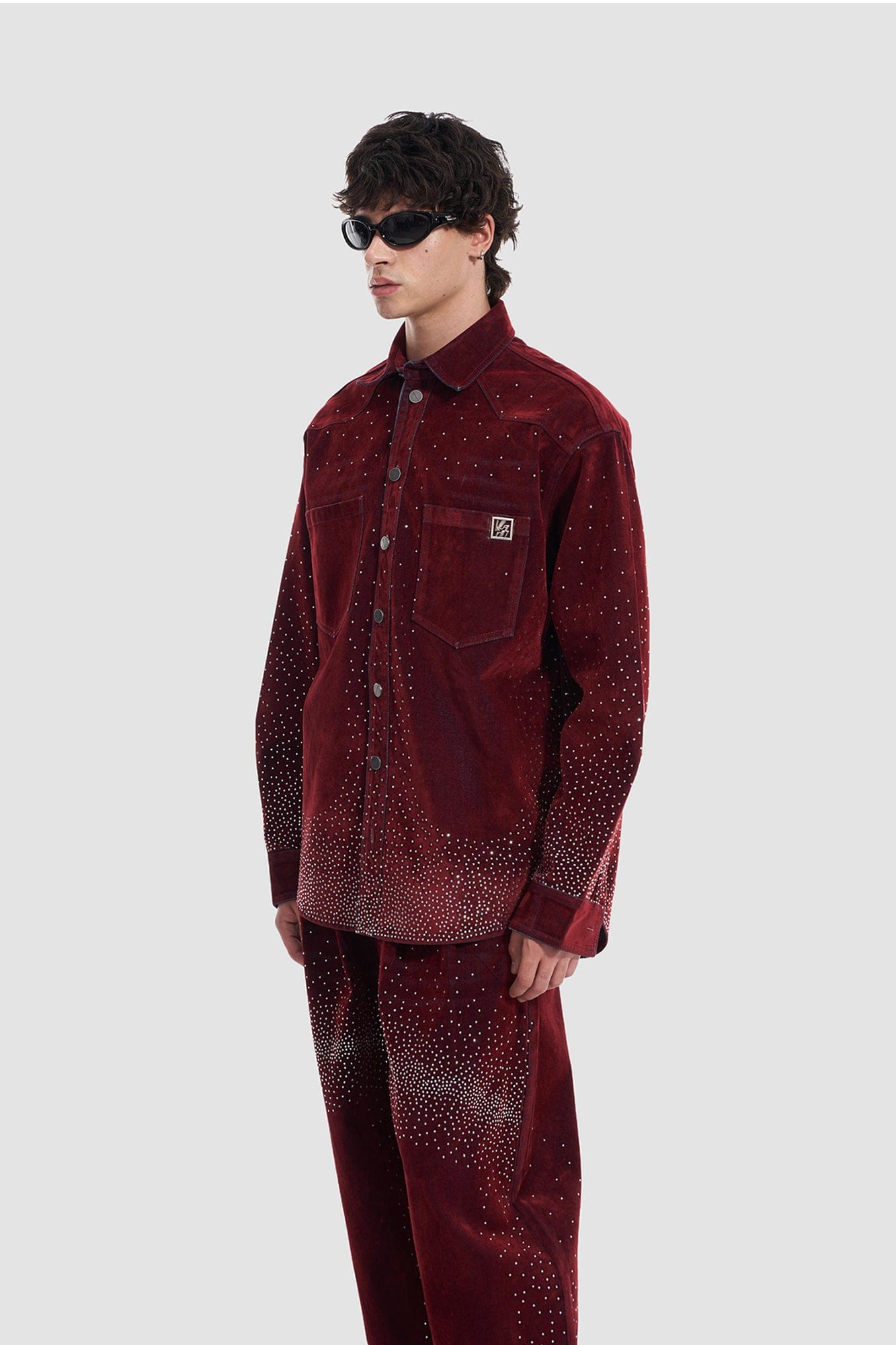 VANN VALRENCE Diamond-Studded Velvet Shirt Jacket