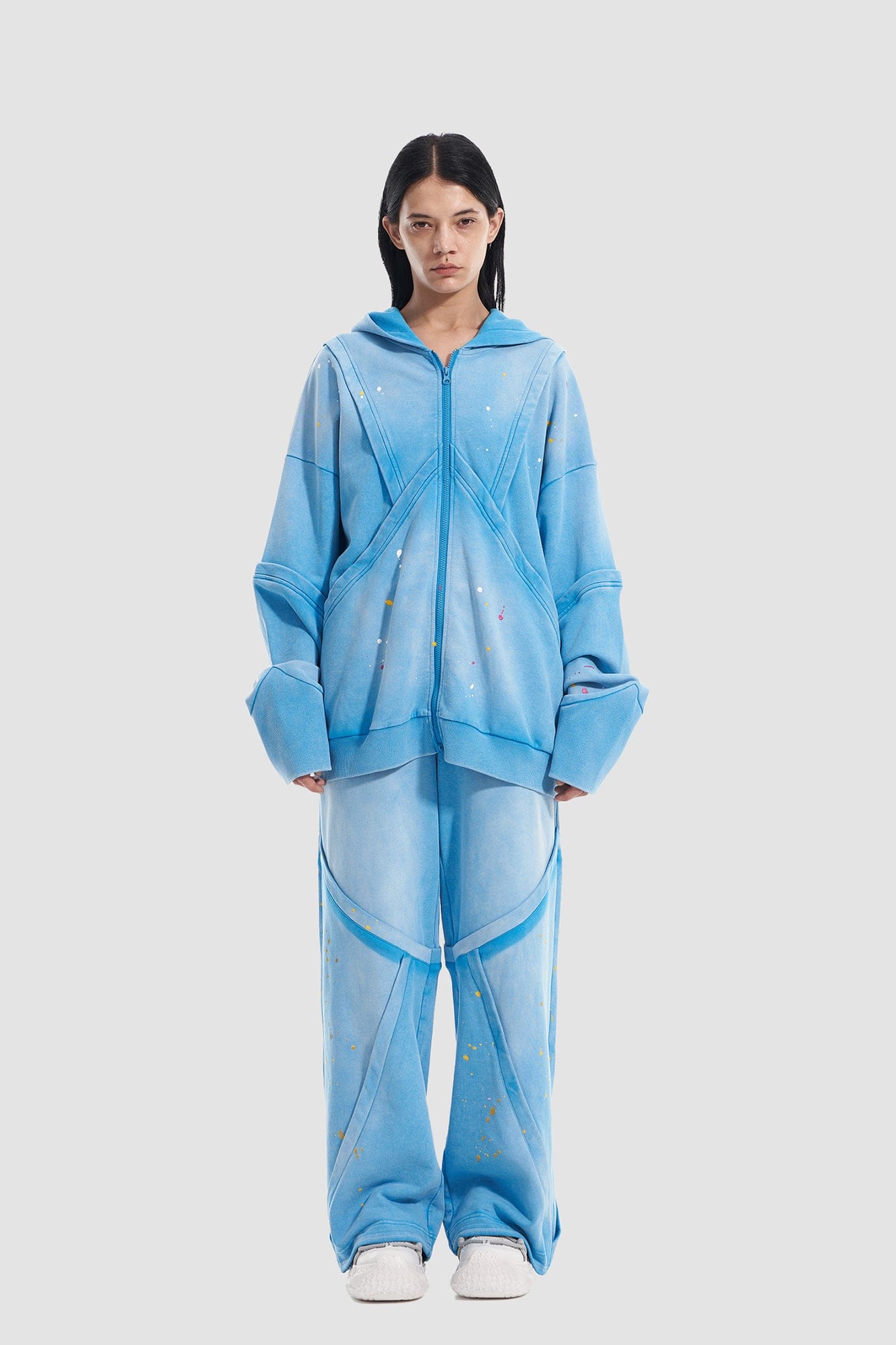 VANN VALRENCE Washed Paint-Splattered Paneled Pants