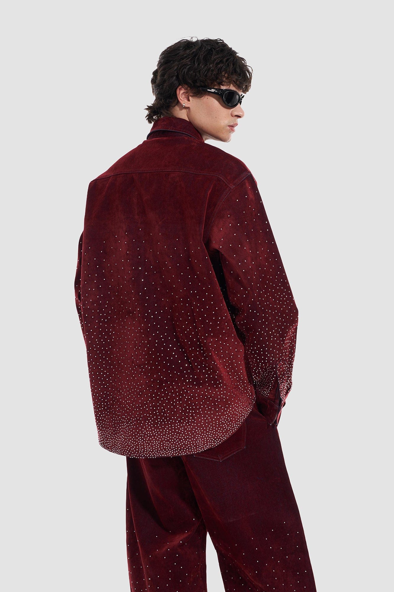 VANN VALRENCE Diamond-Studded Velvet Shirt Jacket