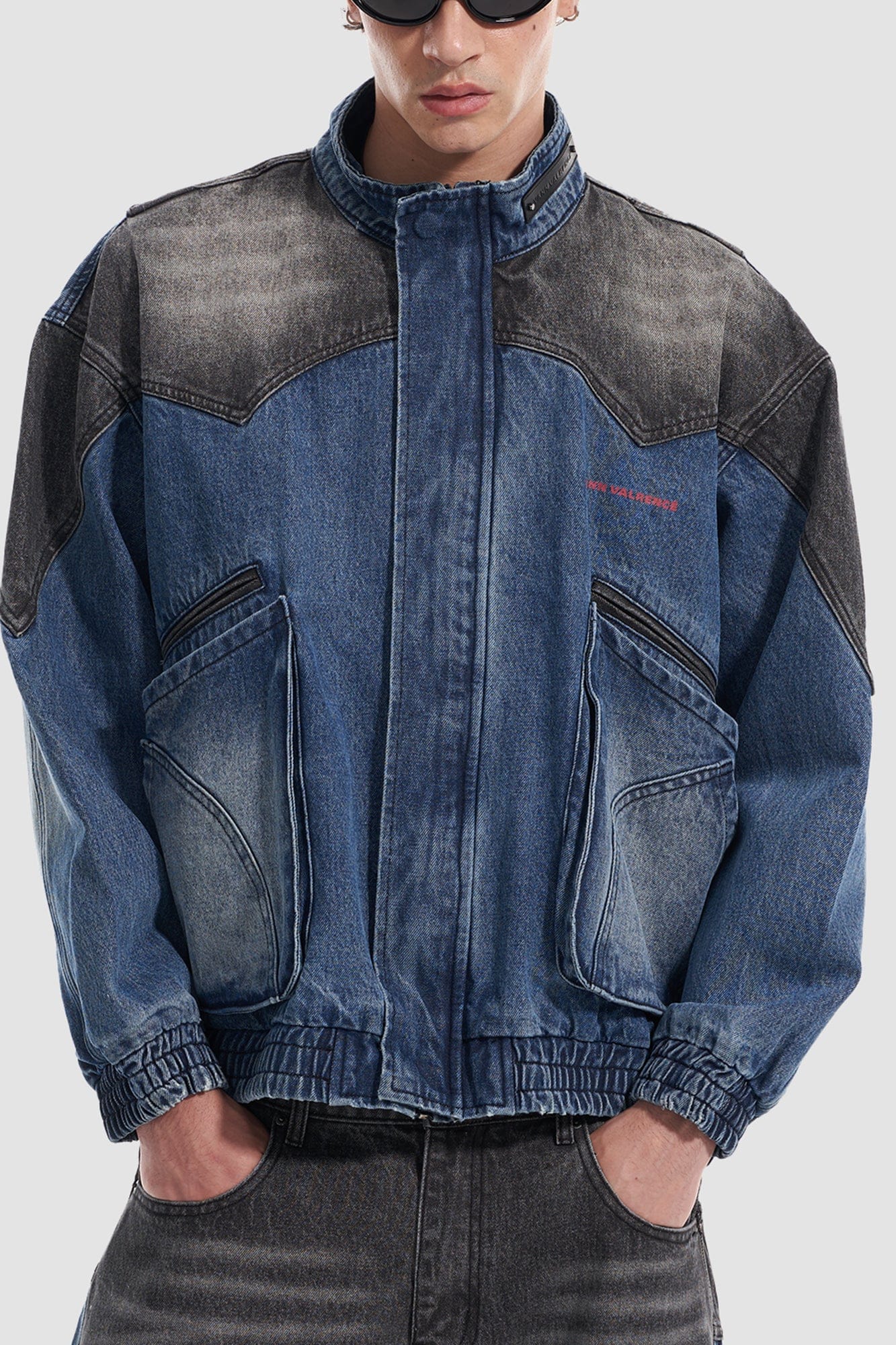 VANN VALRENCE Faded-Wash Paneled Denim Jacket