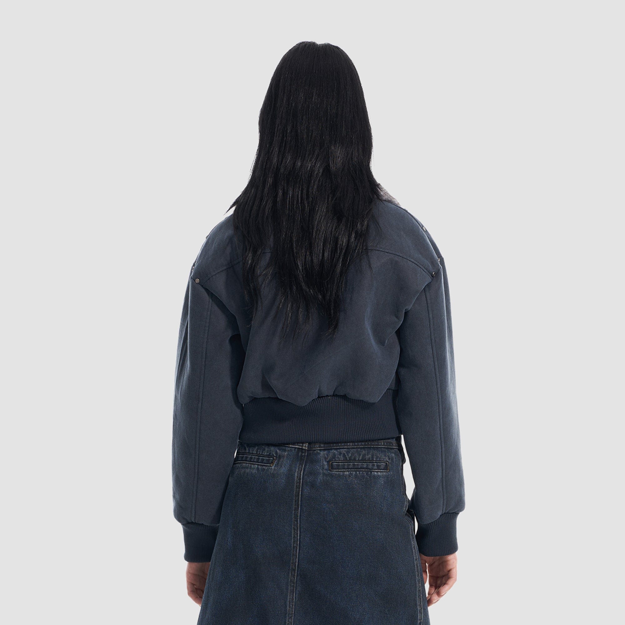 VANN VALRENCE Rivet Faux Fur Lined Cropped Jacket