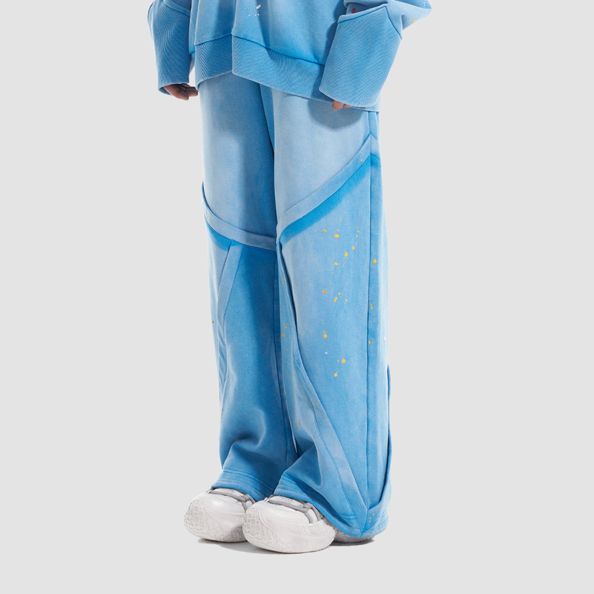 VANN VALRENCE Washed Paint-Splattered Paneled Pants