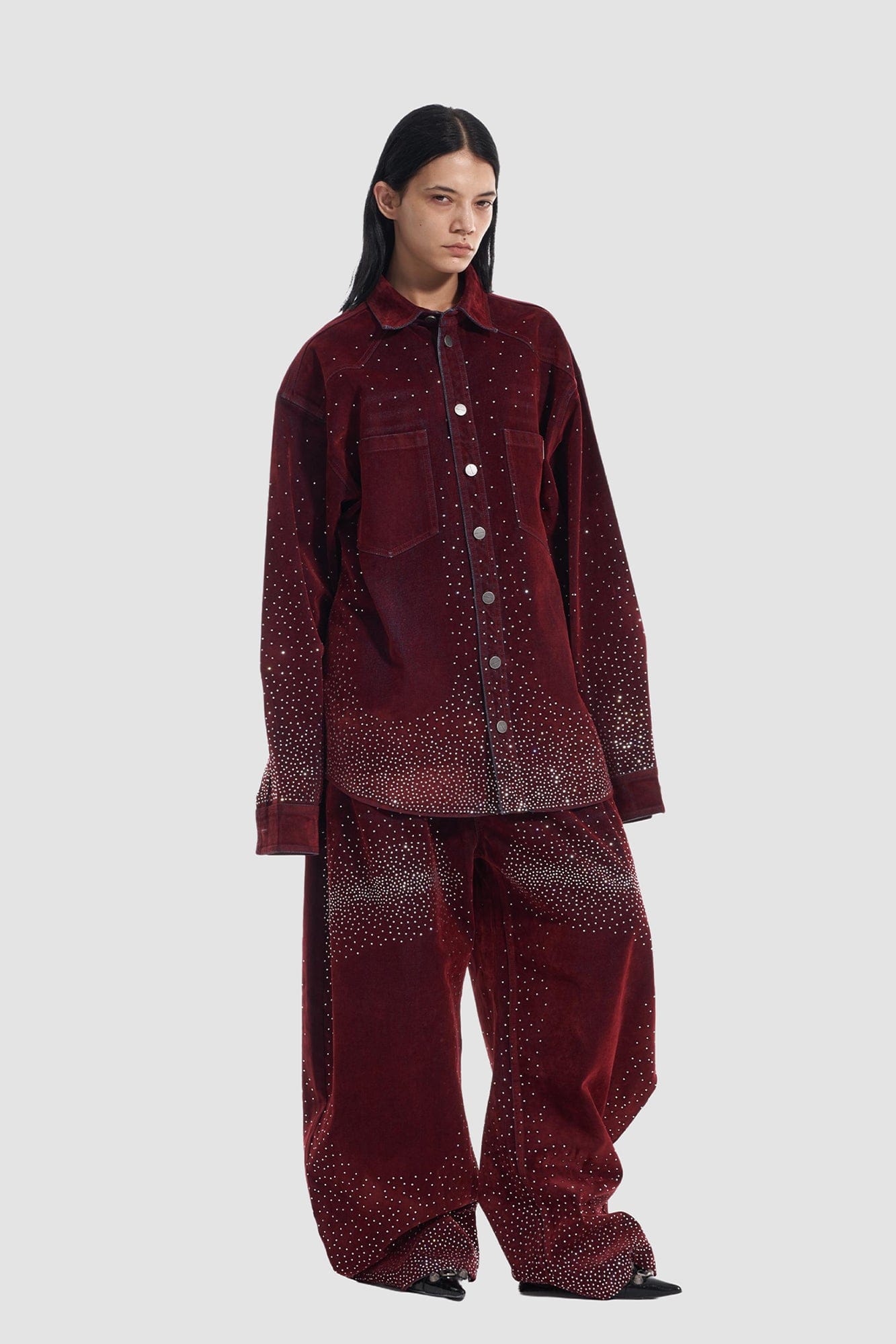VANN VALRENCE Diamond-Studded Velvet Shirt Jacket