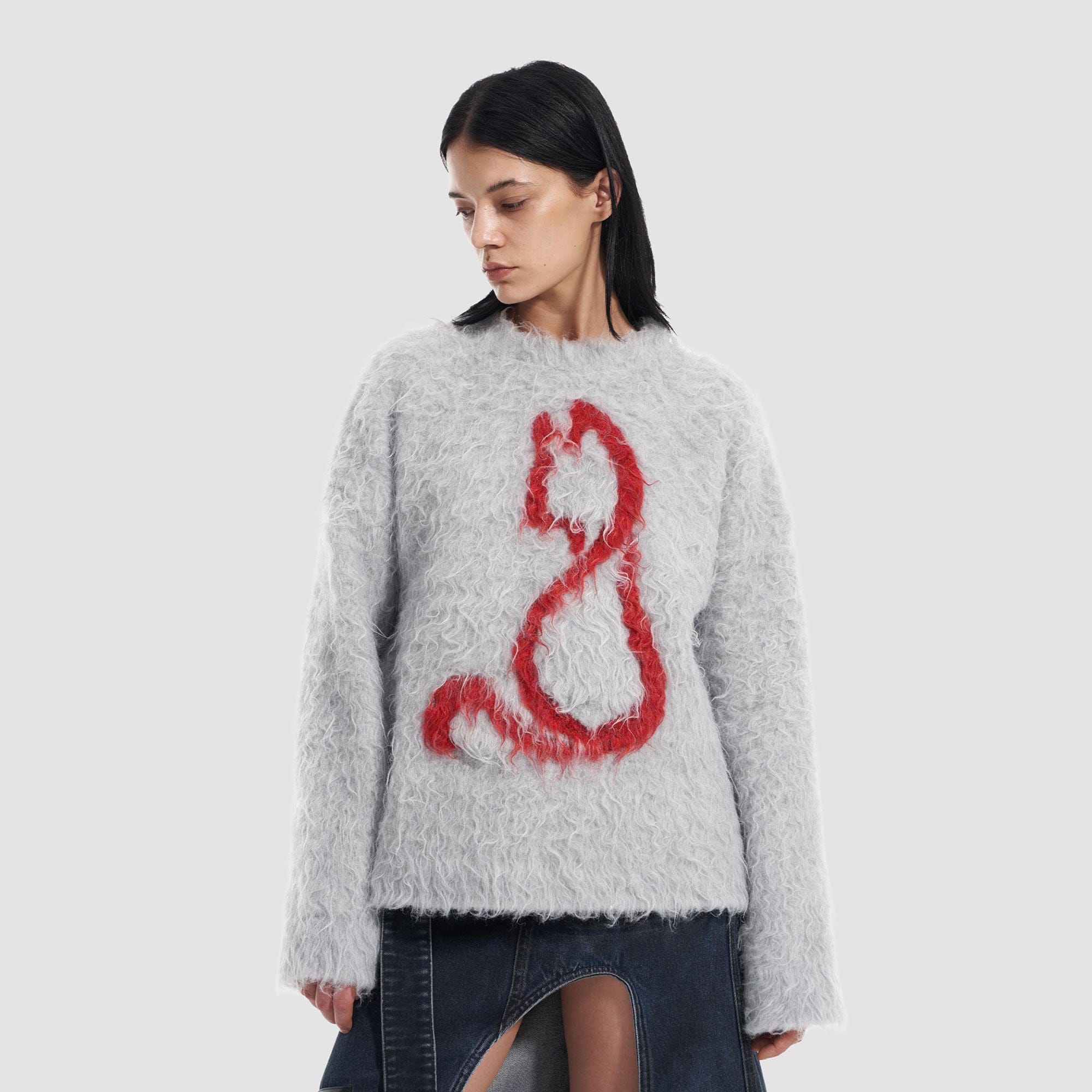 VANN VALRENCE Fuzzy Cat Intarsia Mohair Sweater
