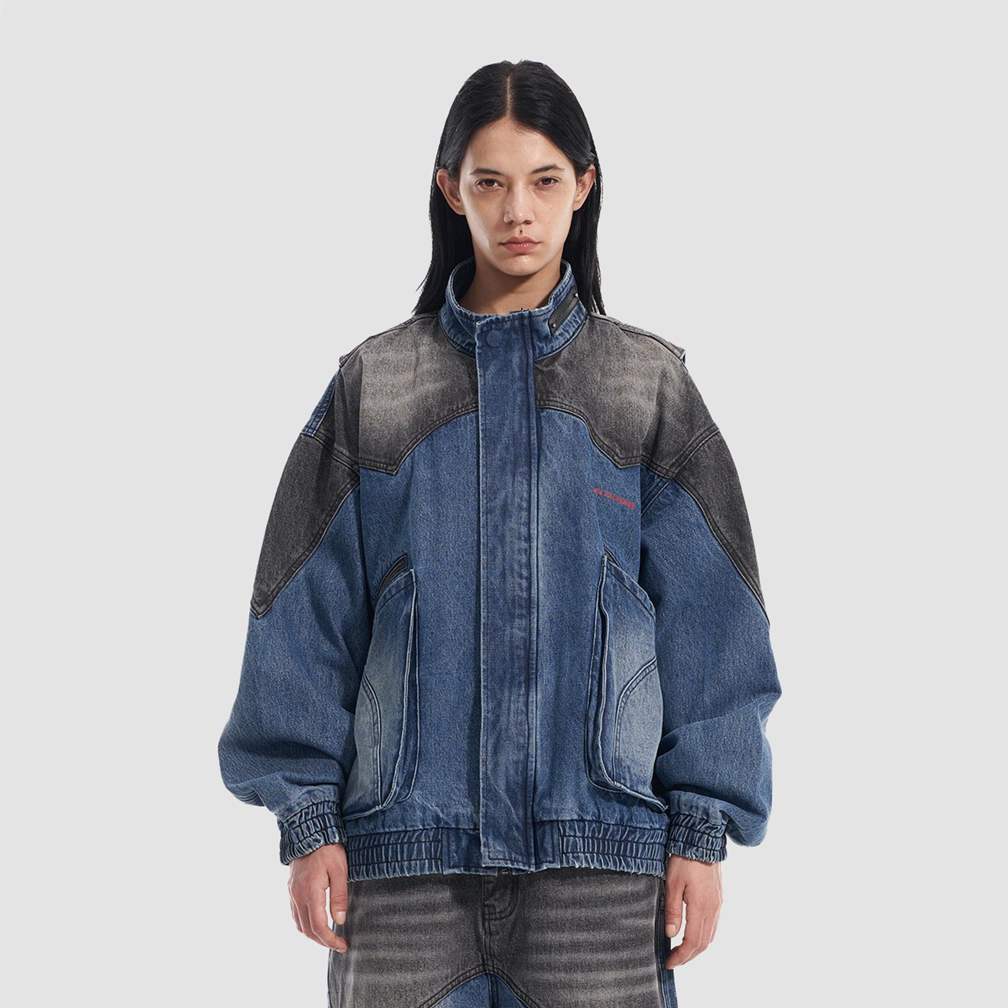 VANN VALRENCE Faded-Wash Paneled Denim Jacket