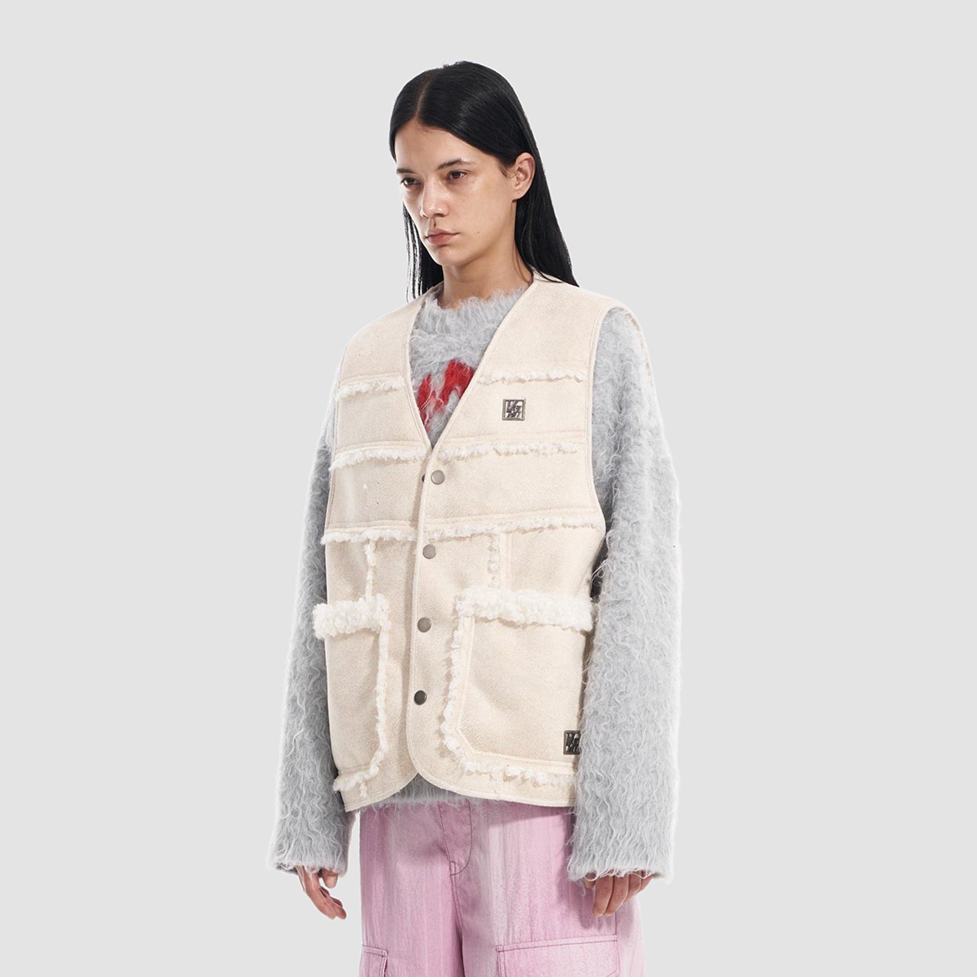 VANN VALRENCE Paneled Fleece-Trim Padded Vest