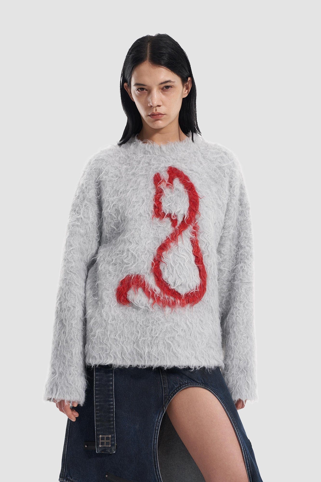 VANN VALRENCE Fuzzy Cat Intarsia Mohair Sweater