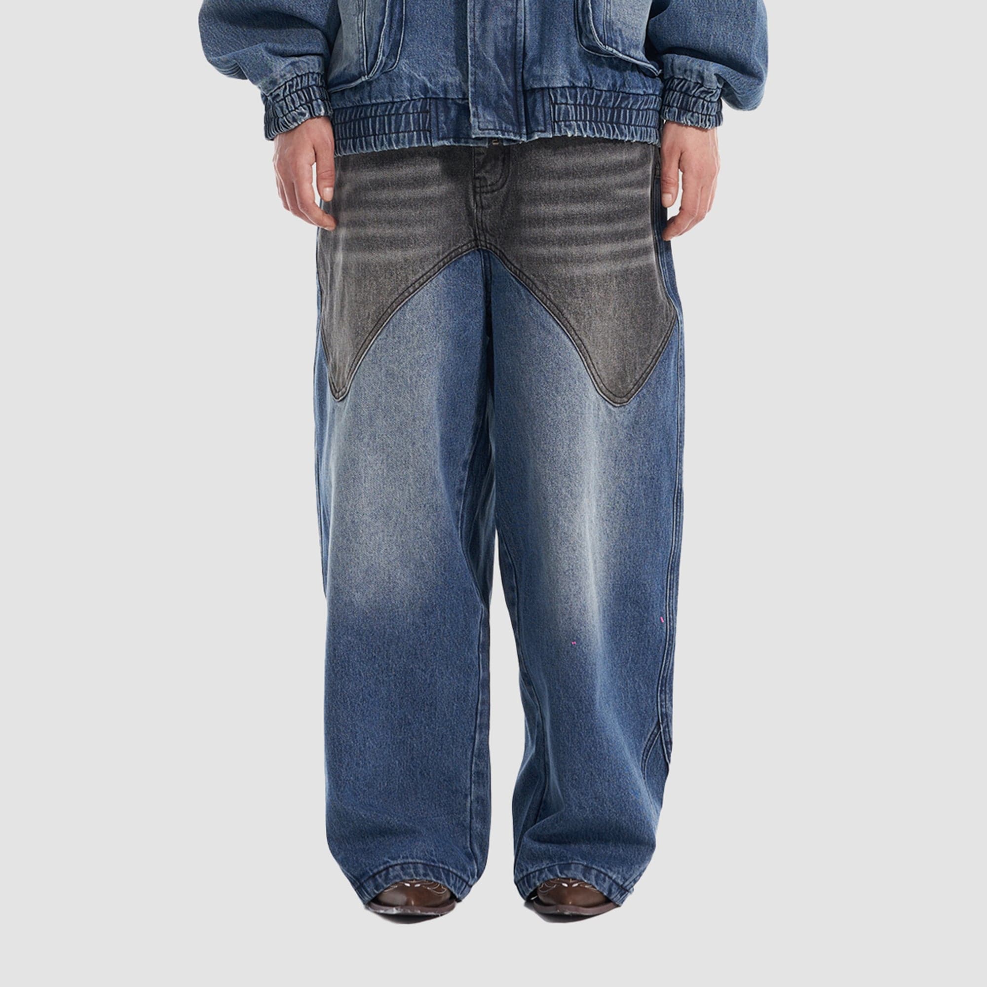 VANN VALRENCE Contrast Faded-Wash Paneled Jeans