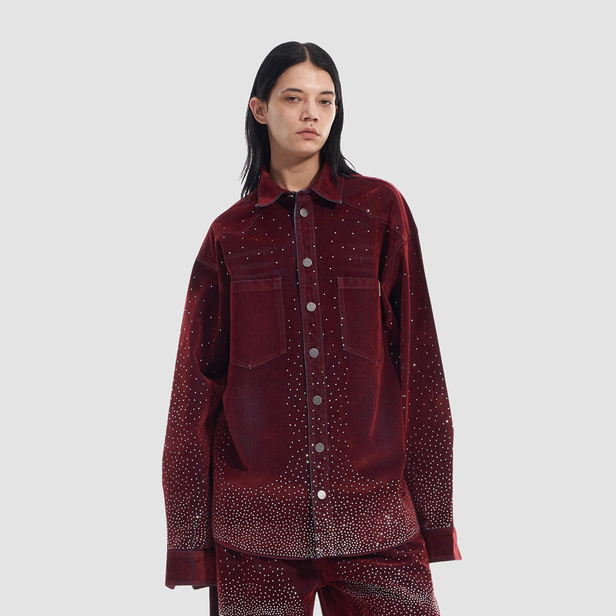 VANN VALRENCE Diamond-Studded Velvet Shirt Jacket