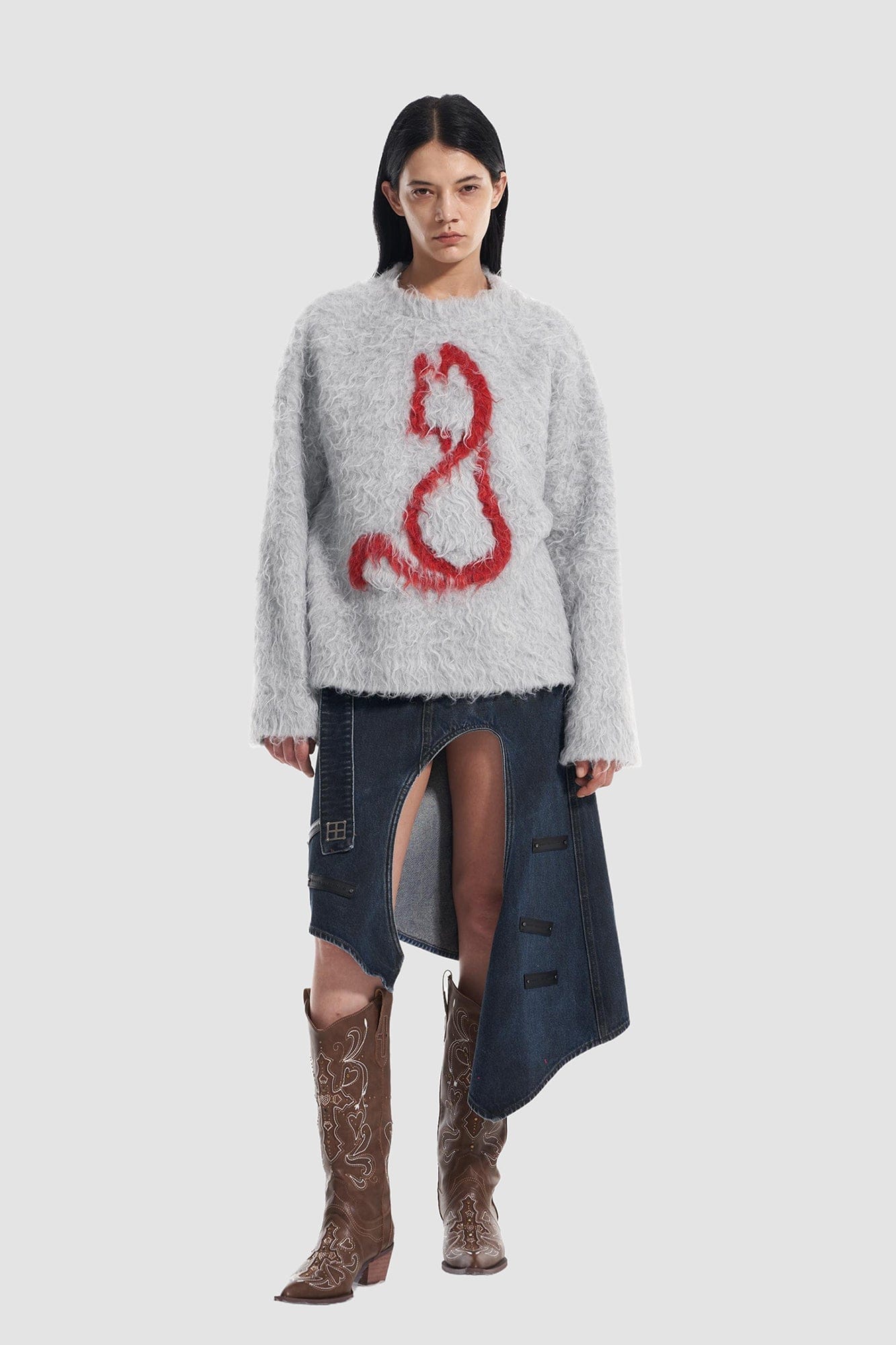 VANN VALRENCE Fuzzy Cat Intarsia Mohair Sweater