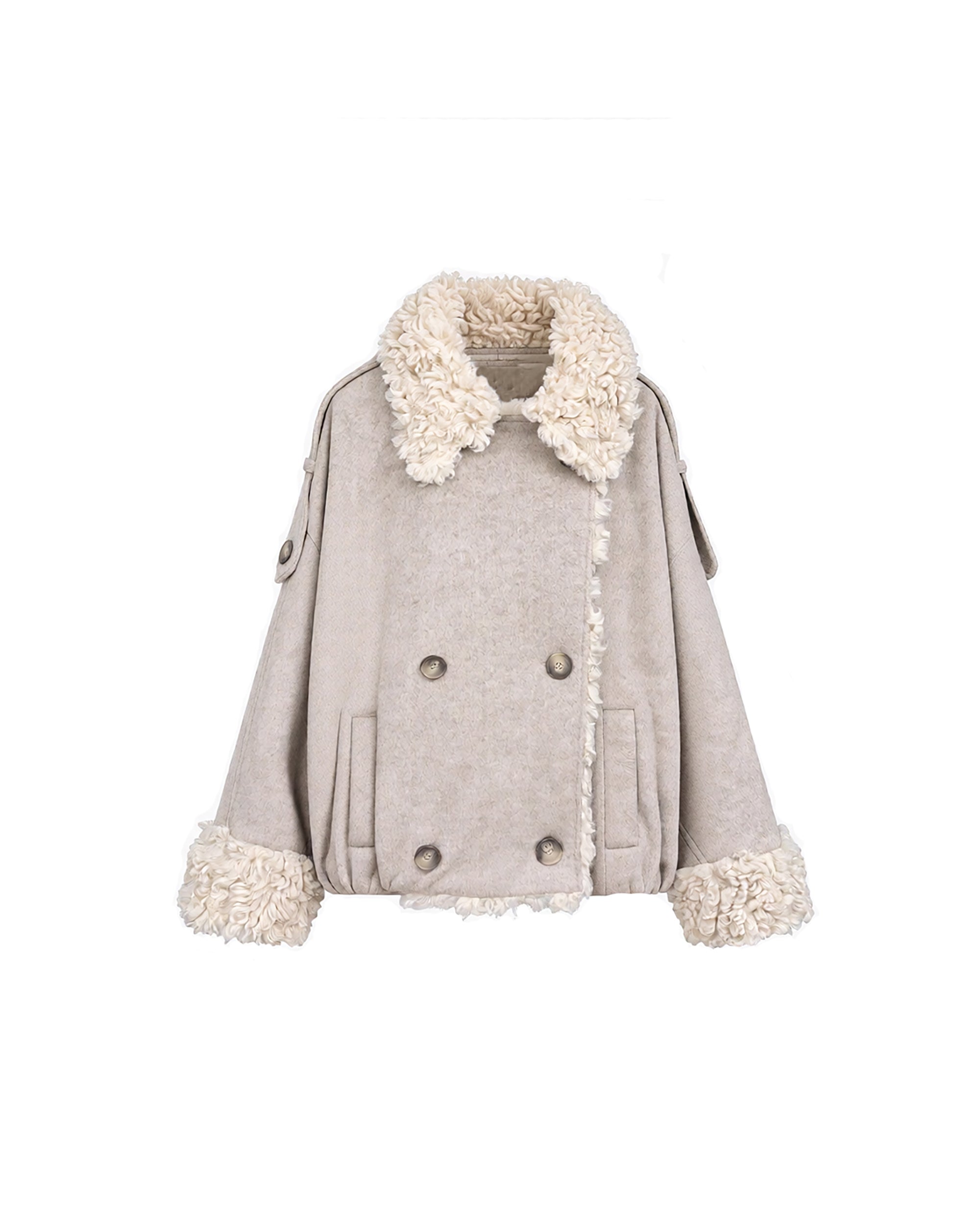 AE30 SAINT Sherpa Lining Double-Breasted Wool-Blend Coat