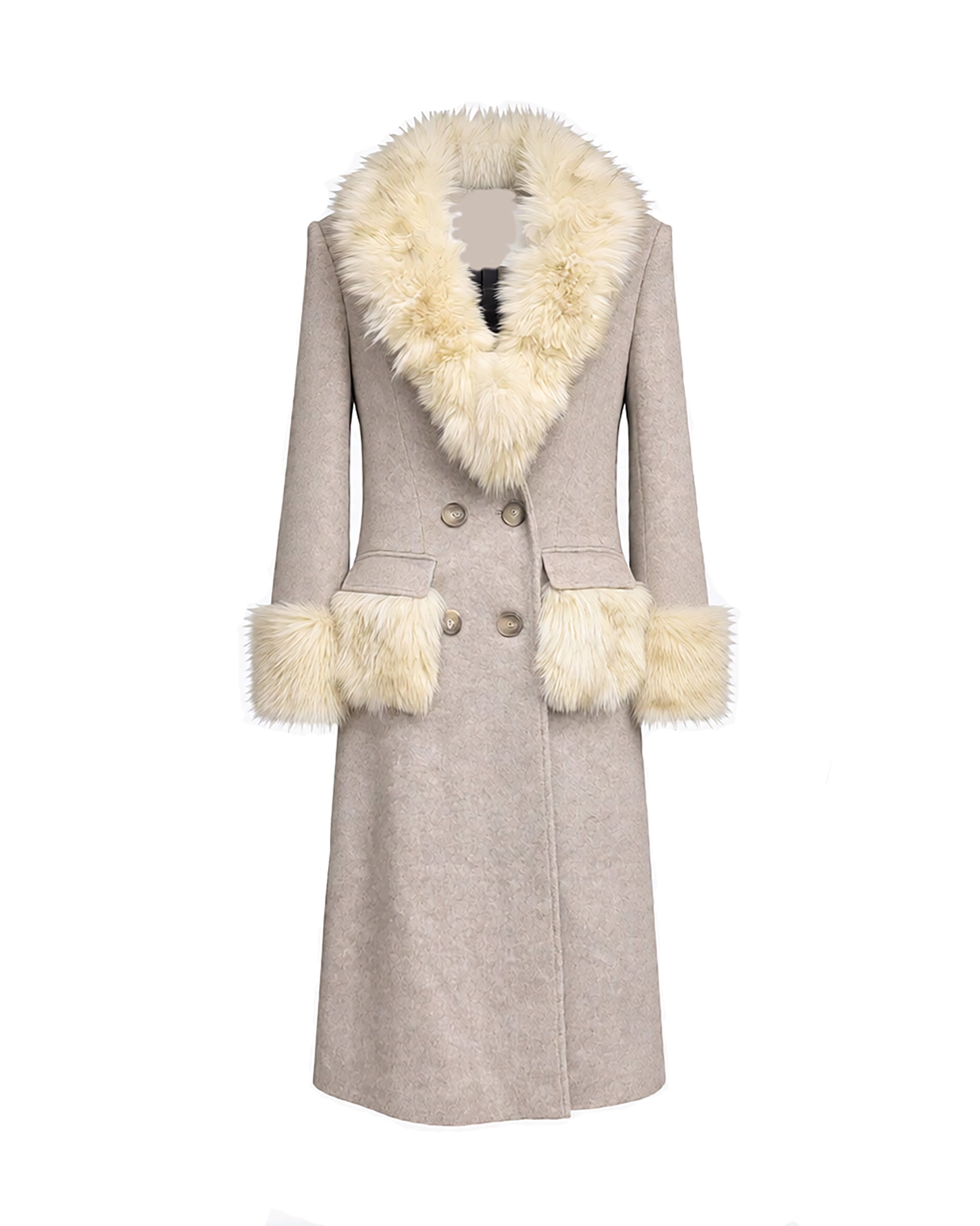 AE30 SAINT Double-Breasted Detachable Fuzzy Collar Coat
