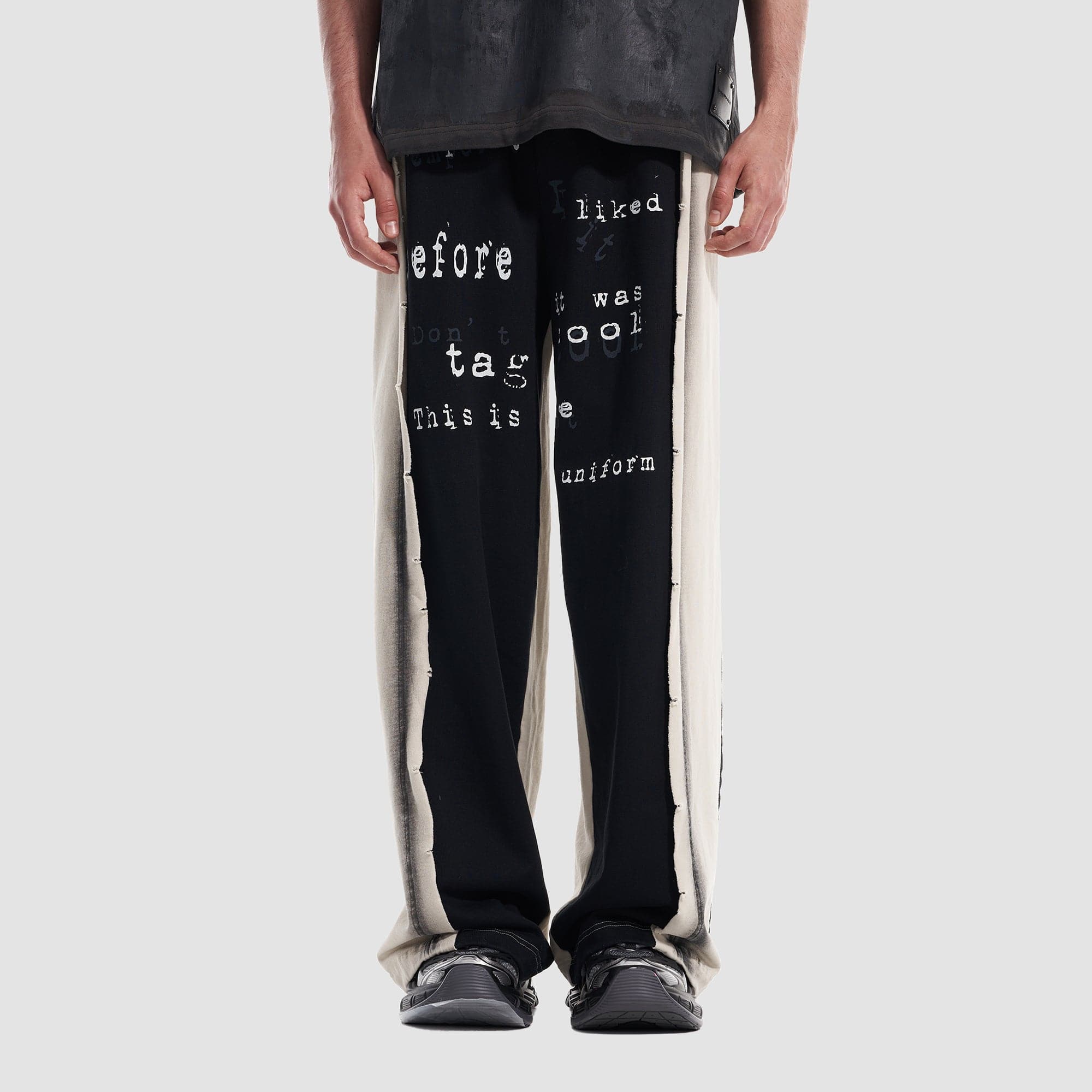 VANN VALRENCE Frayed Graphic Contrast Panel Sweatpants