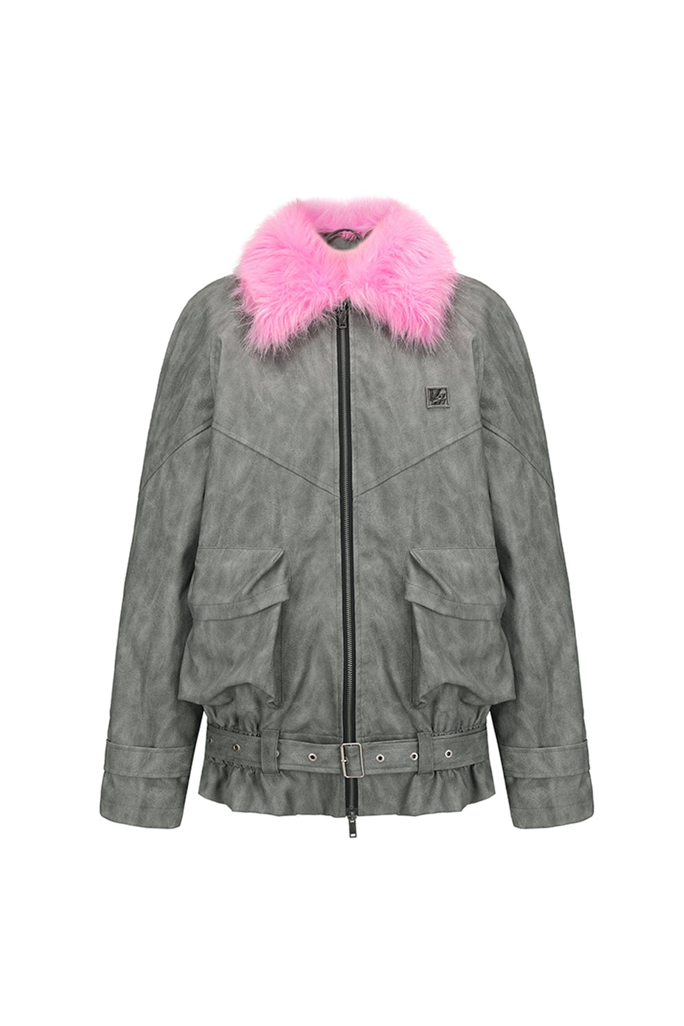 VANN VALRENCE Contrast Faux Fur Collar Belted Jacket