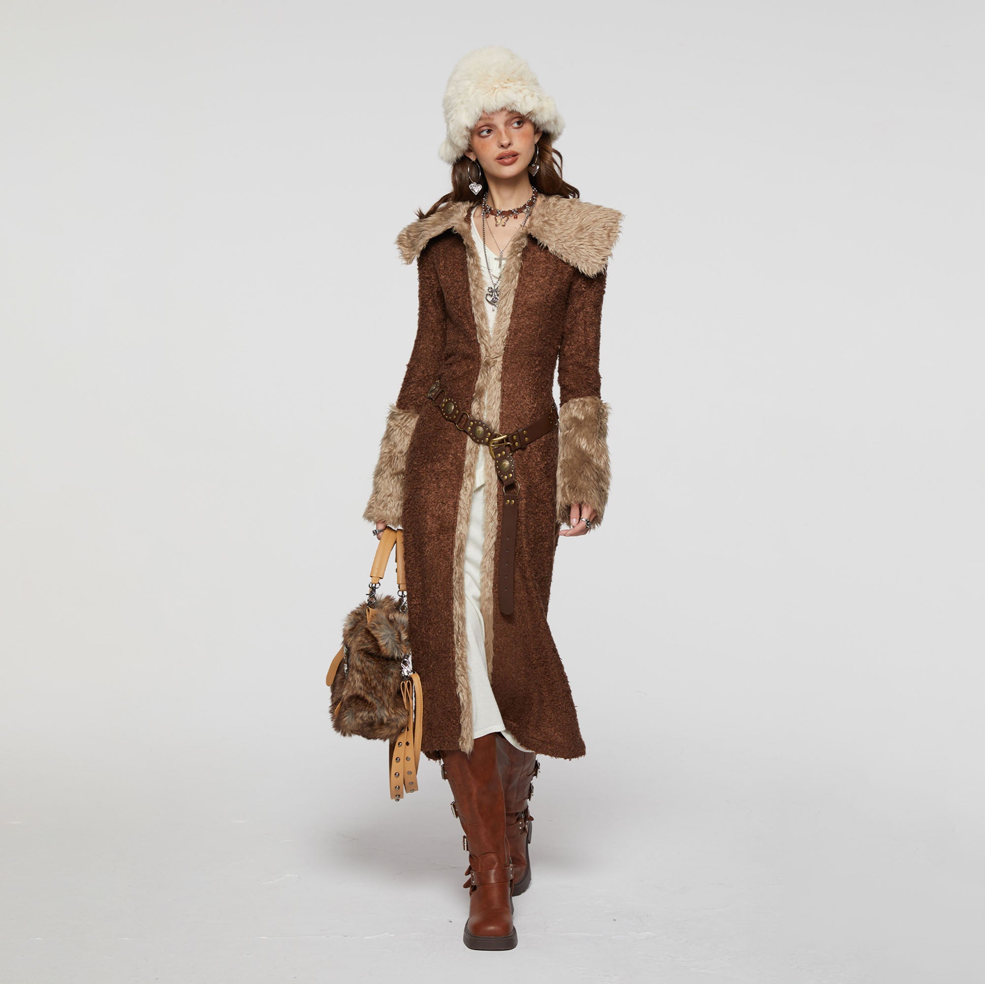 THE NEVERMORE Retro Faux Fur Trimmed Bouclé Coat