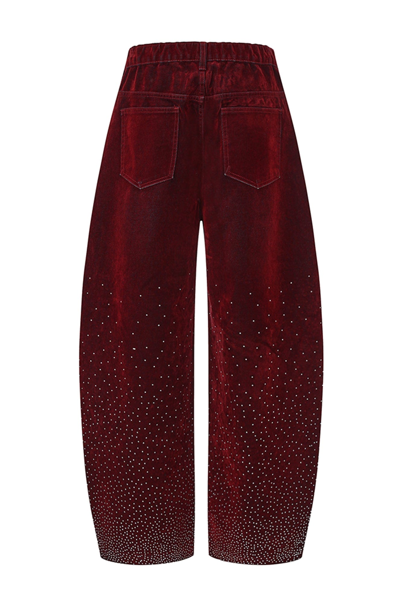 VANN VALRENCE Diamond-Studded Velvet Barrel Leg Trousers