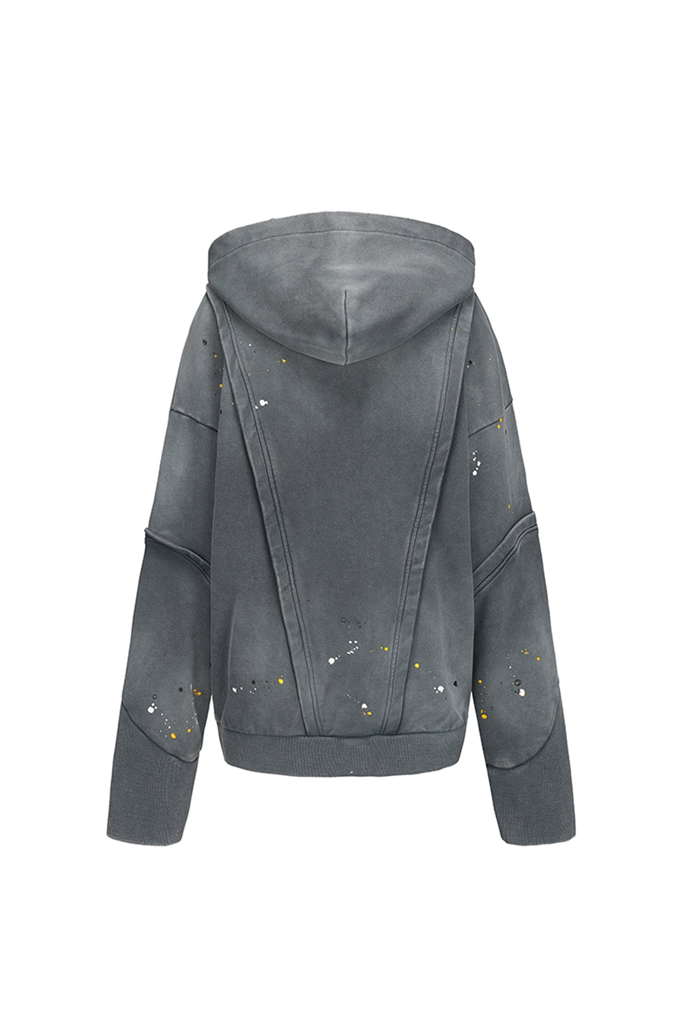 VANN VALRENCE Washed Paint-Splattered Paneled Zip Hoodie