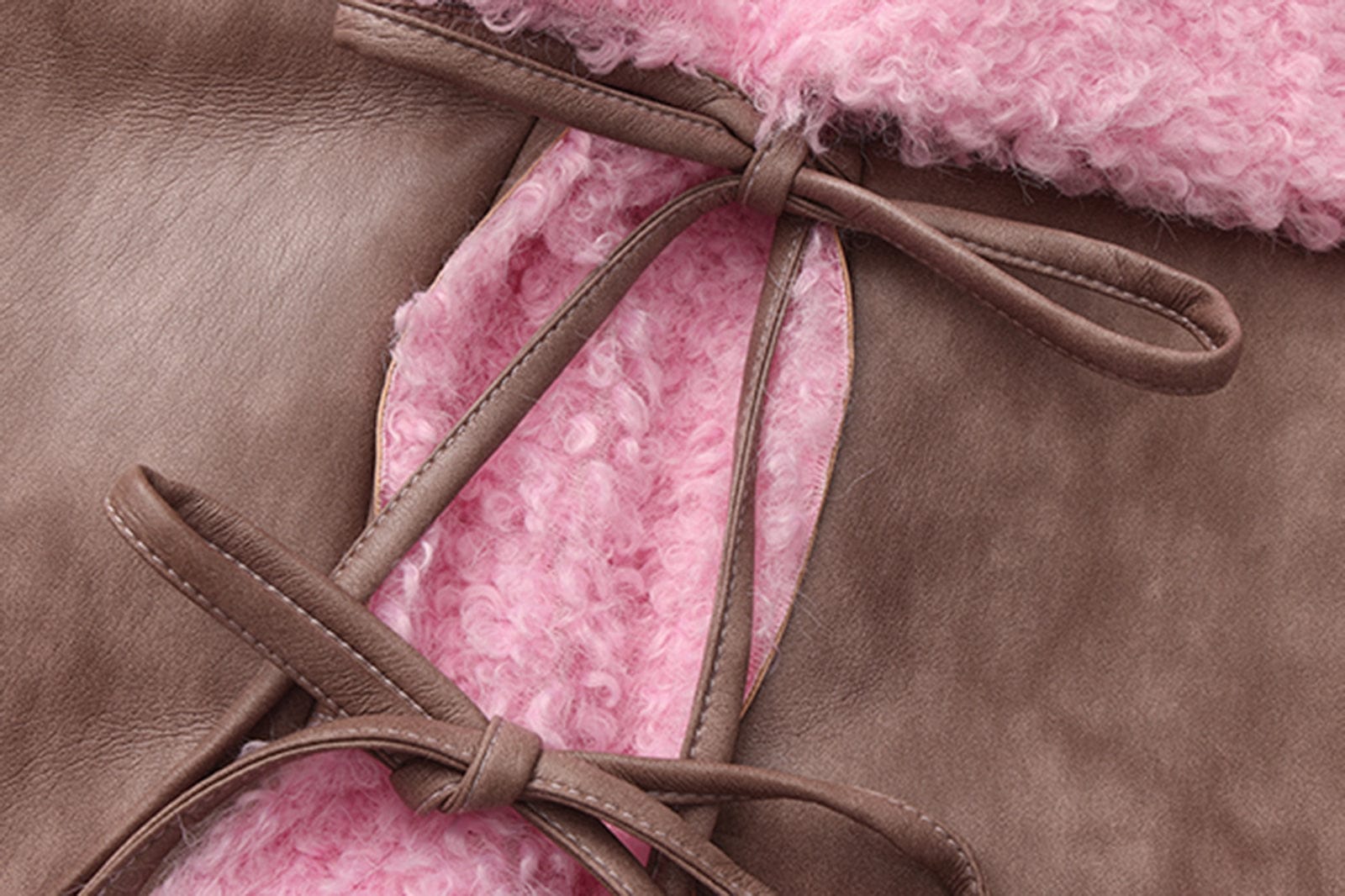 VANN VALRENCE Shearling-Trim Panel PU Long Coat