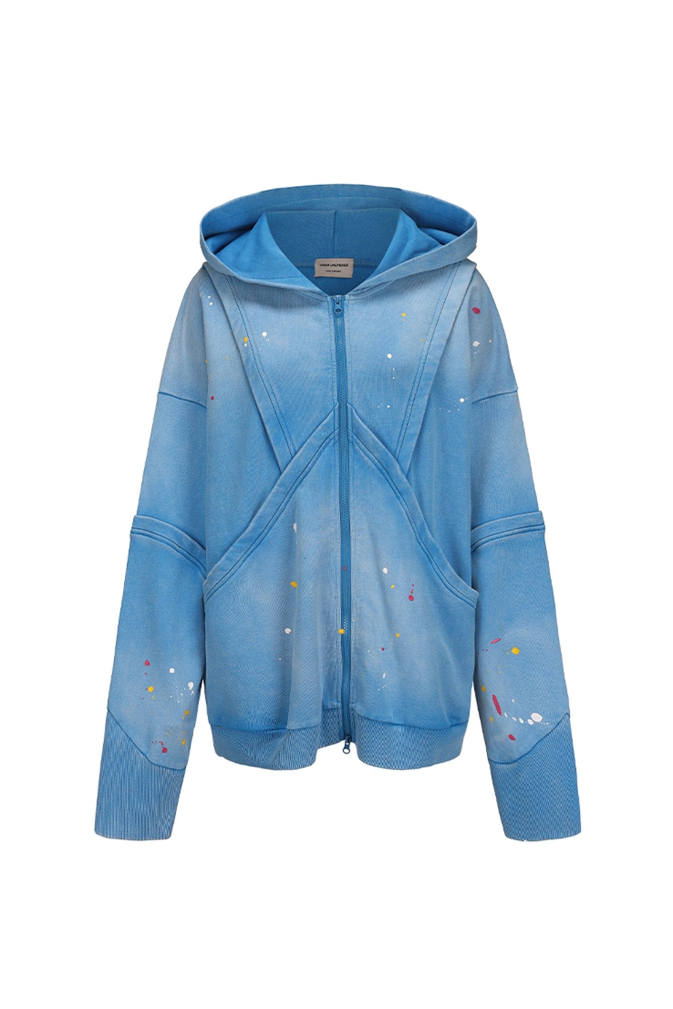 VANN VALRENCE Washed Paint-Splattered Paneled Zip Hoodie