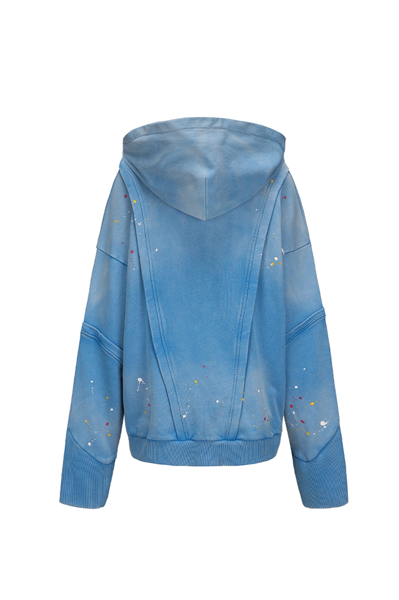 VANN VALRENCE Washed Paint-Splattered Paneled Zip Hoodie