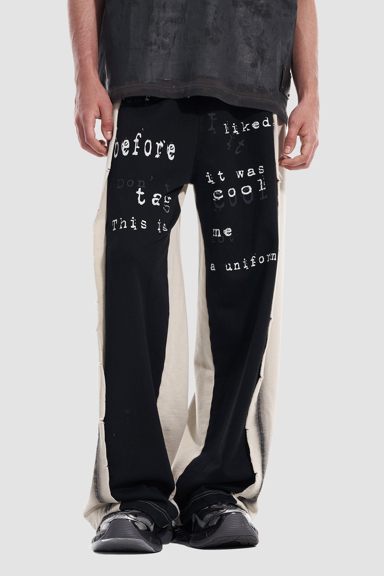 VANN VALRENCE Frayed Graphic Contrast Panel Sweatpants
