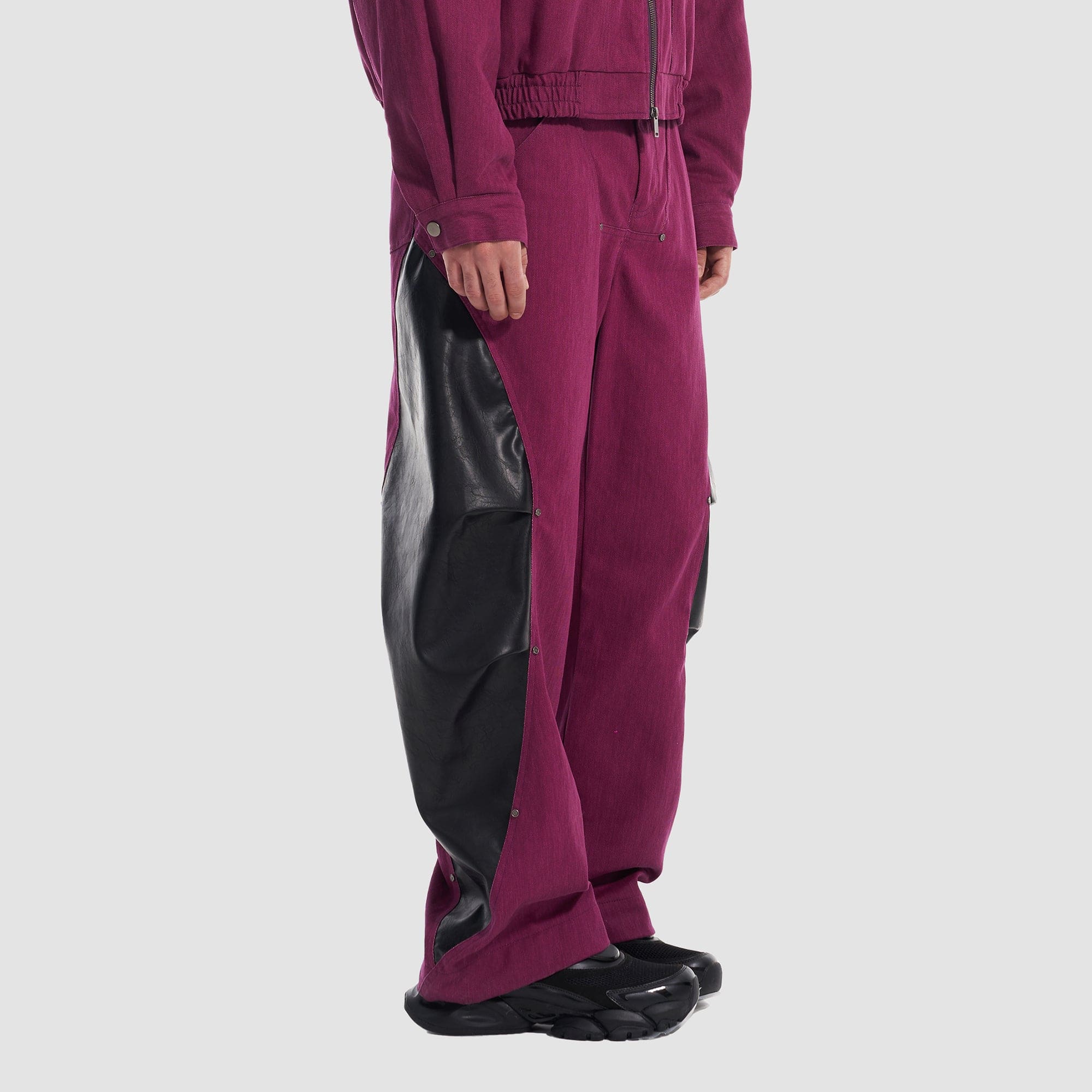 VANN VALRENCE Faux Leather-Paneled Barrel Jeans