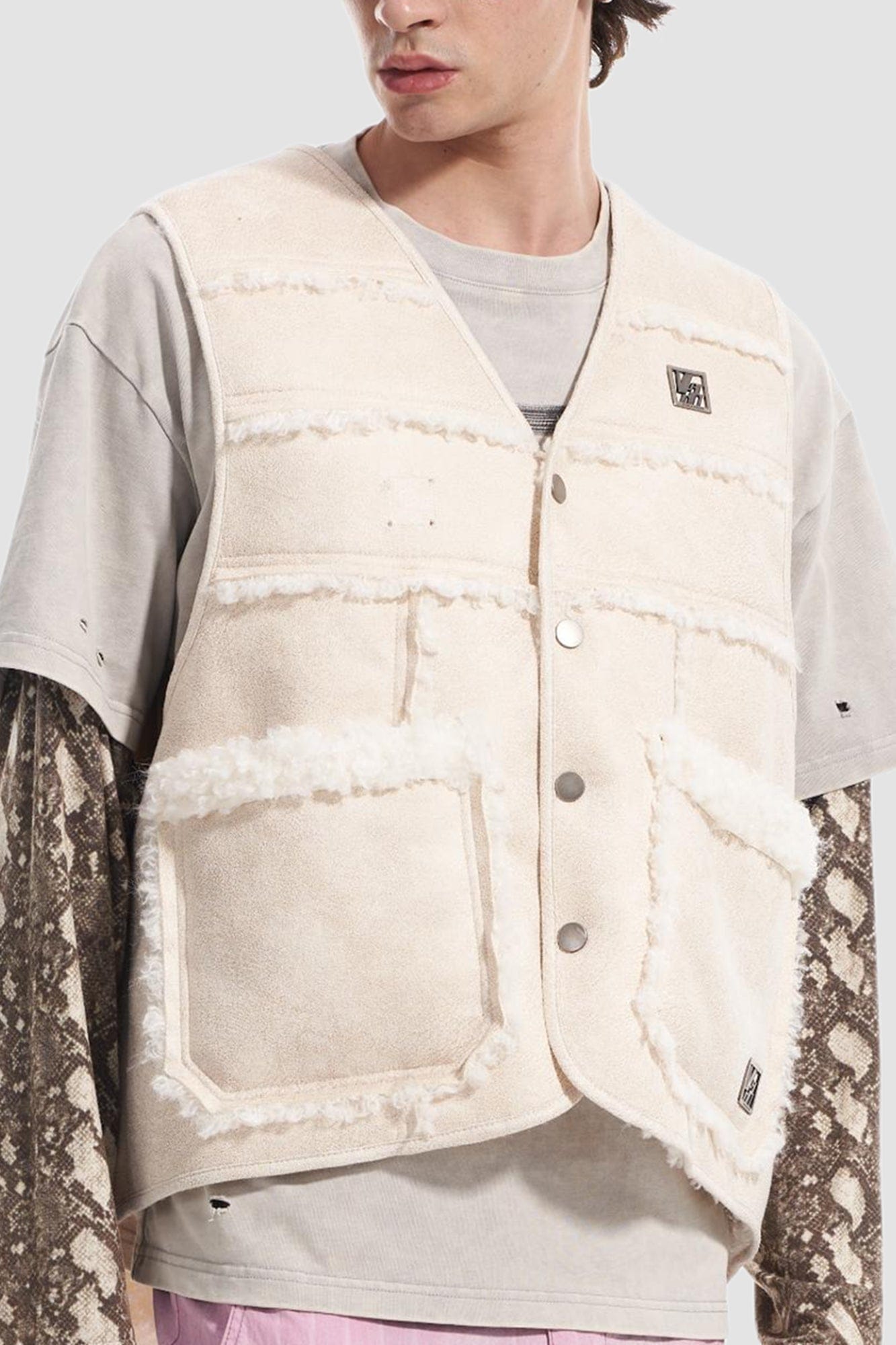 VANN VALRENCE Paneled Fleece-Trim Padded Vest