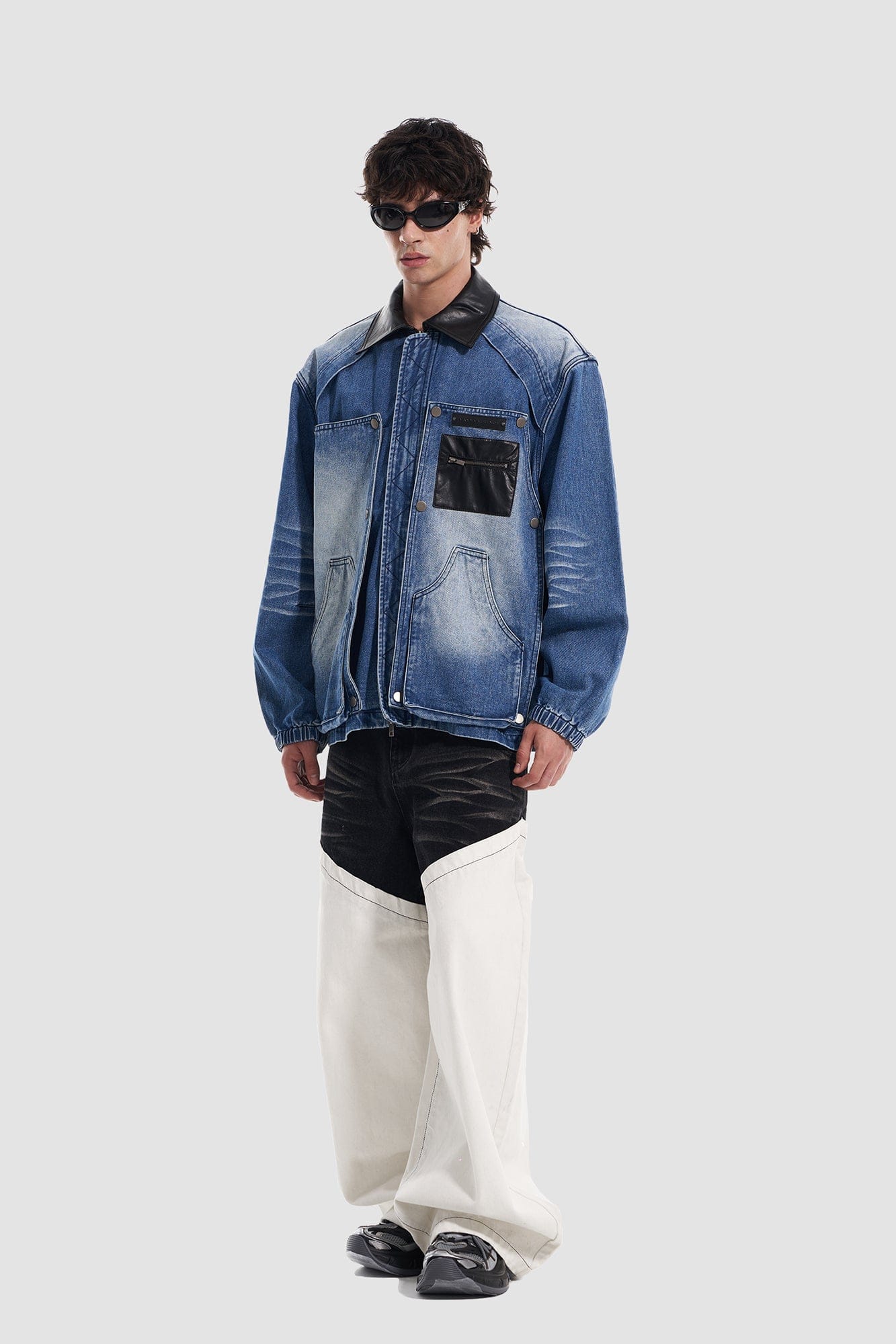 VANN VALRENCE Washed Contrast Panel Oversized Jeans